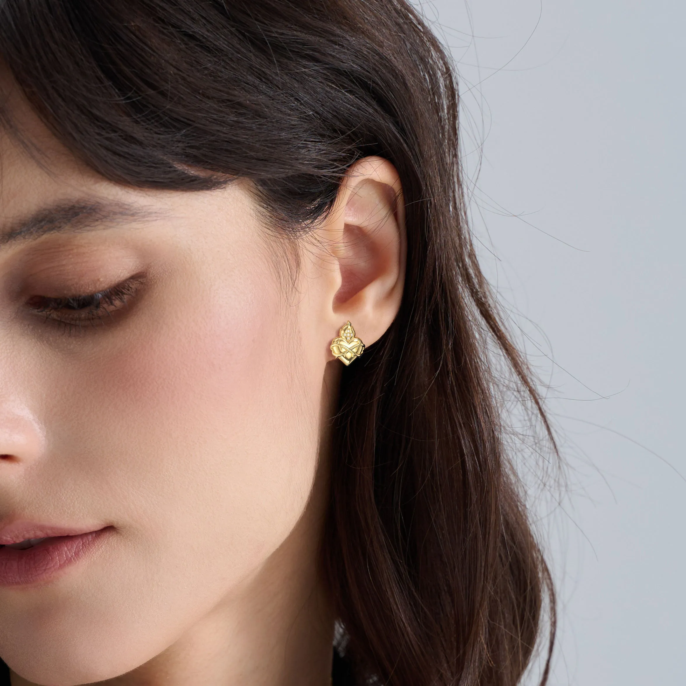 Sacred Heart Flame Stud Earrings sold by Vanimy Jewelry product image thumbnail 2