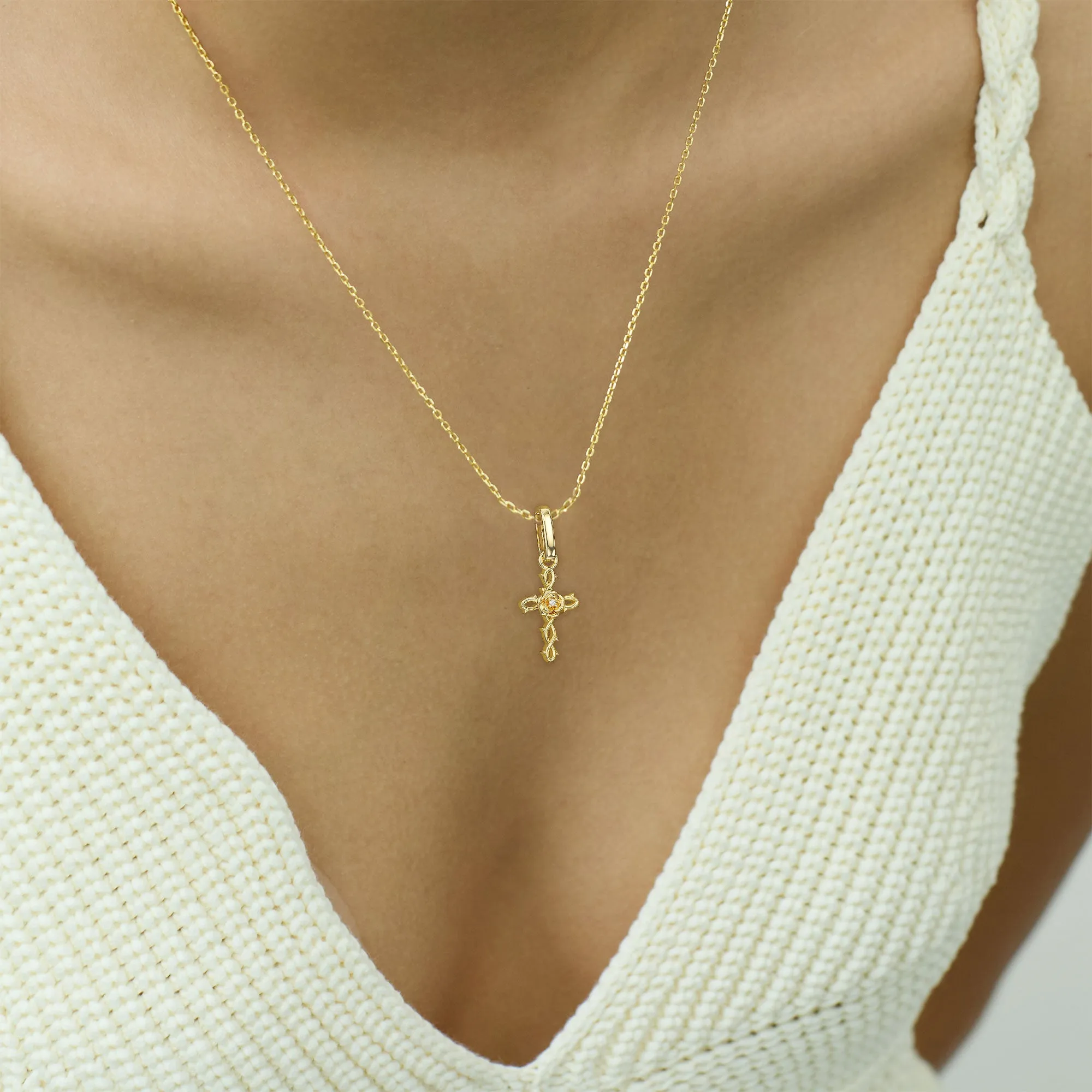 Rose Thorns Cross Charm Pendant sold by Vanimy Jewelry product image thumbnail 2