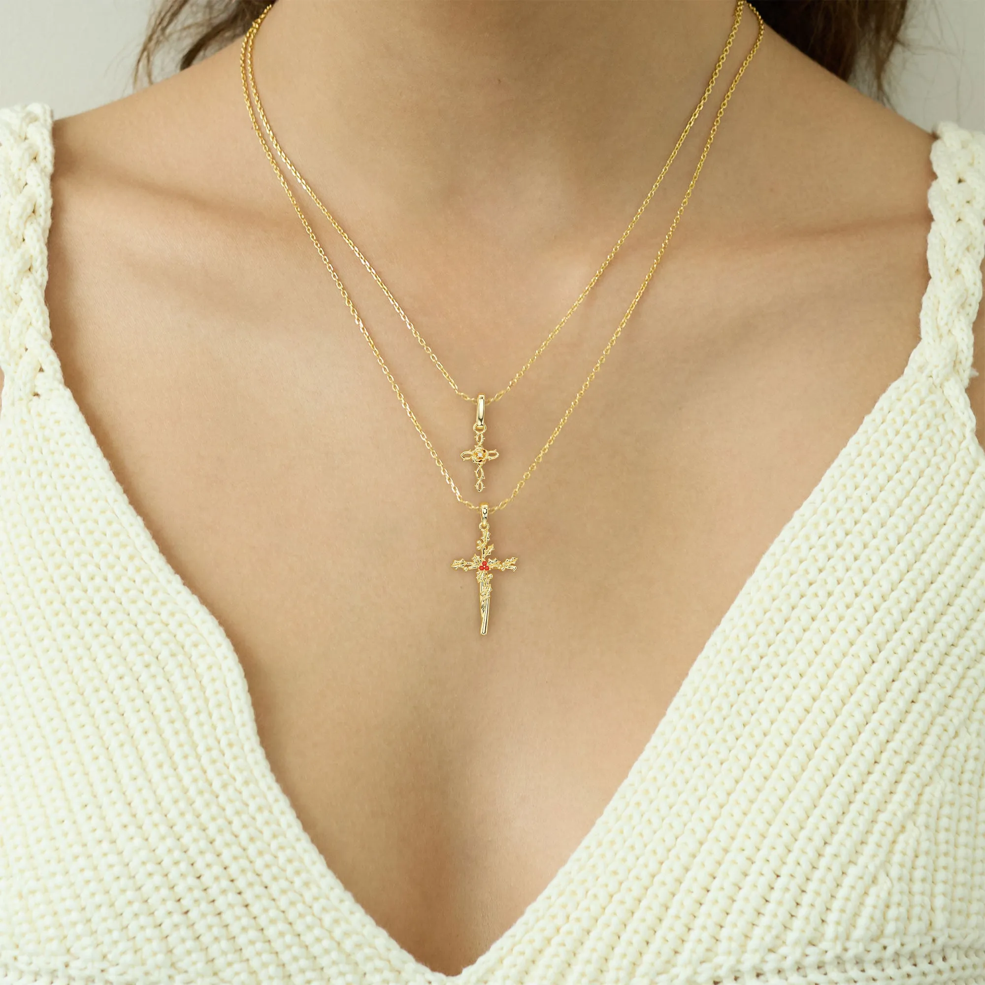 Rose Thorns Cross Charm Pendant sold by Vanimy Jewelry product image thumbnail 3