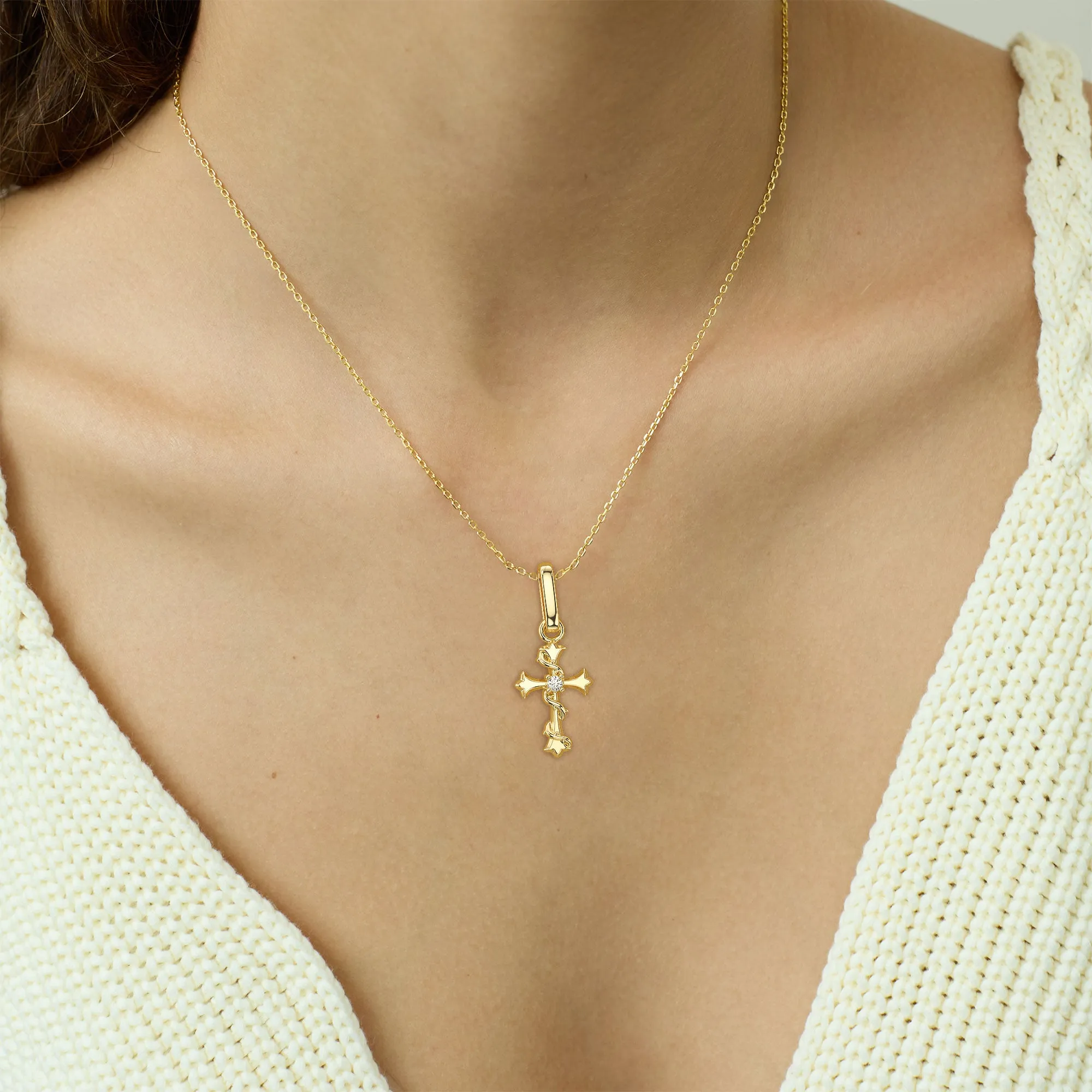 Fleur-de-Lis Thorn Cross Charm Pendant sold by Vanimy Jewelry product image thumbnail 3