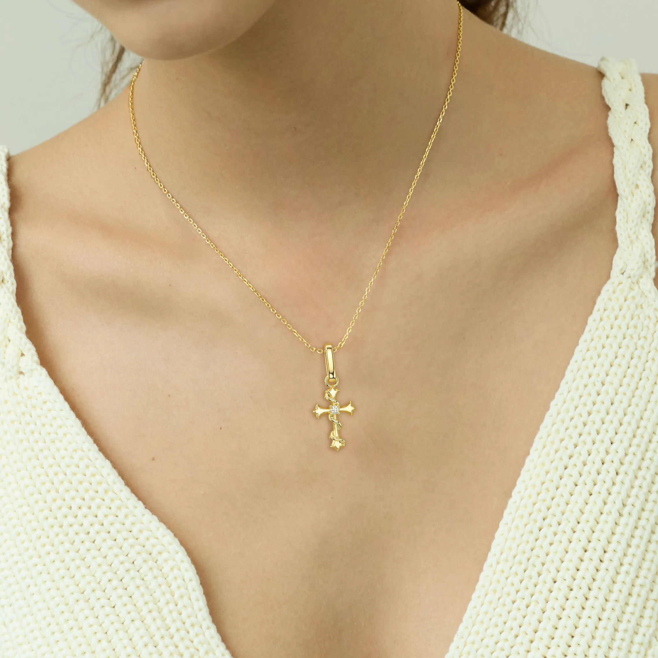Fleur-de-Lis Thorn Cross Charm Pendant sold by Vanimy Jewelry product image thumbnail 4