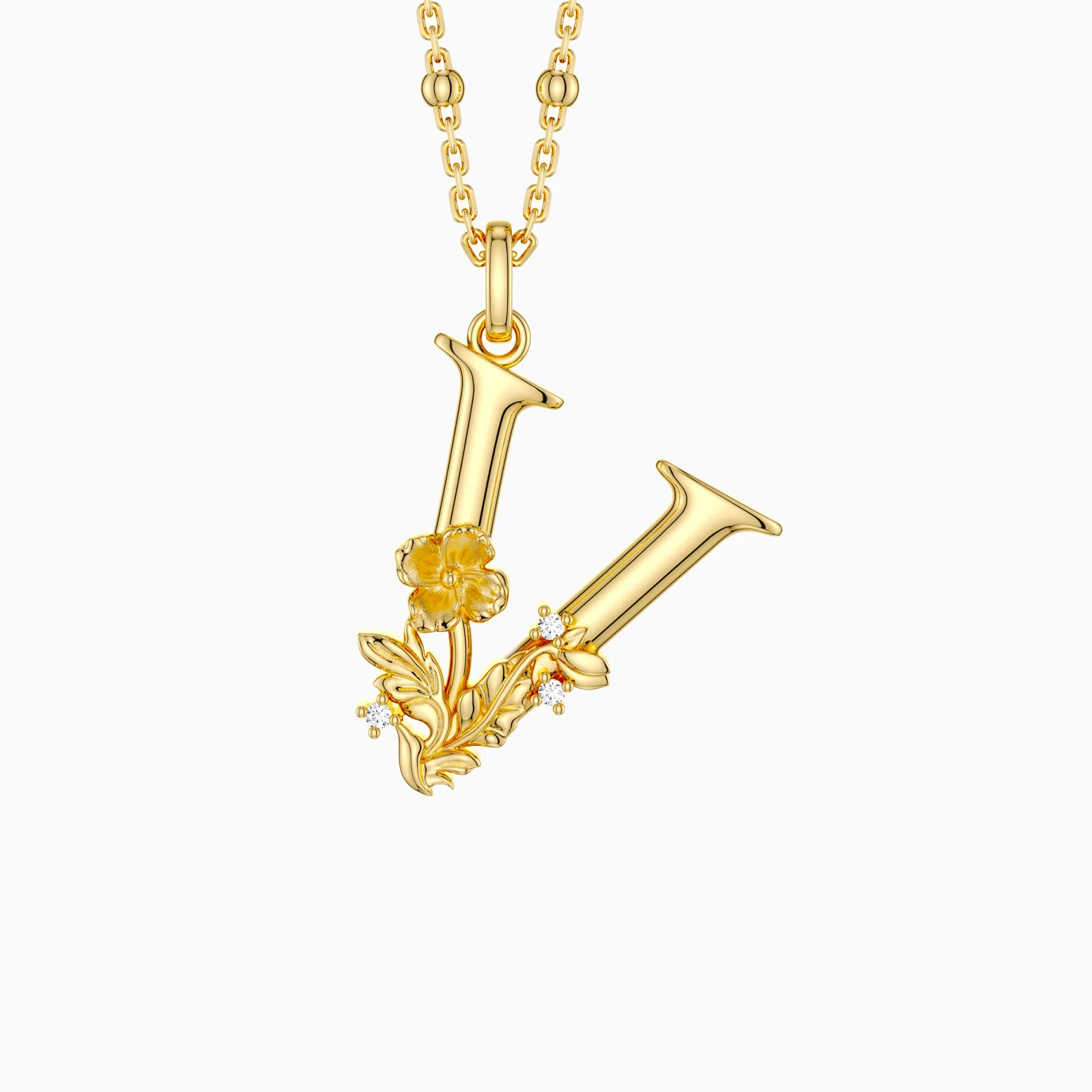 Violet Blossom Letter V Pendant Necklace sold by Vanimy Jewelry