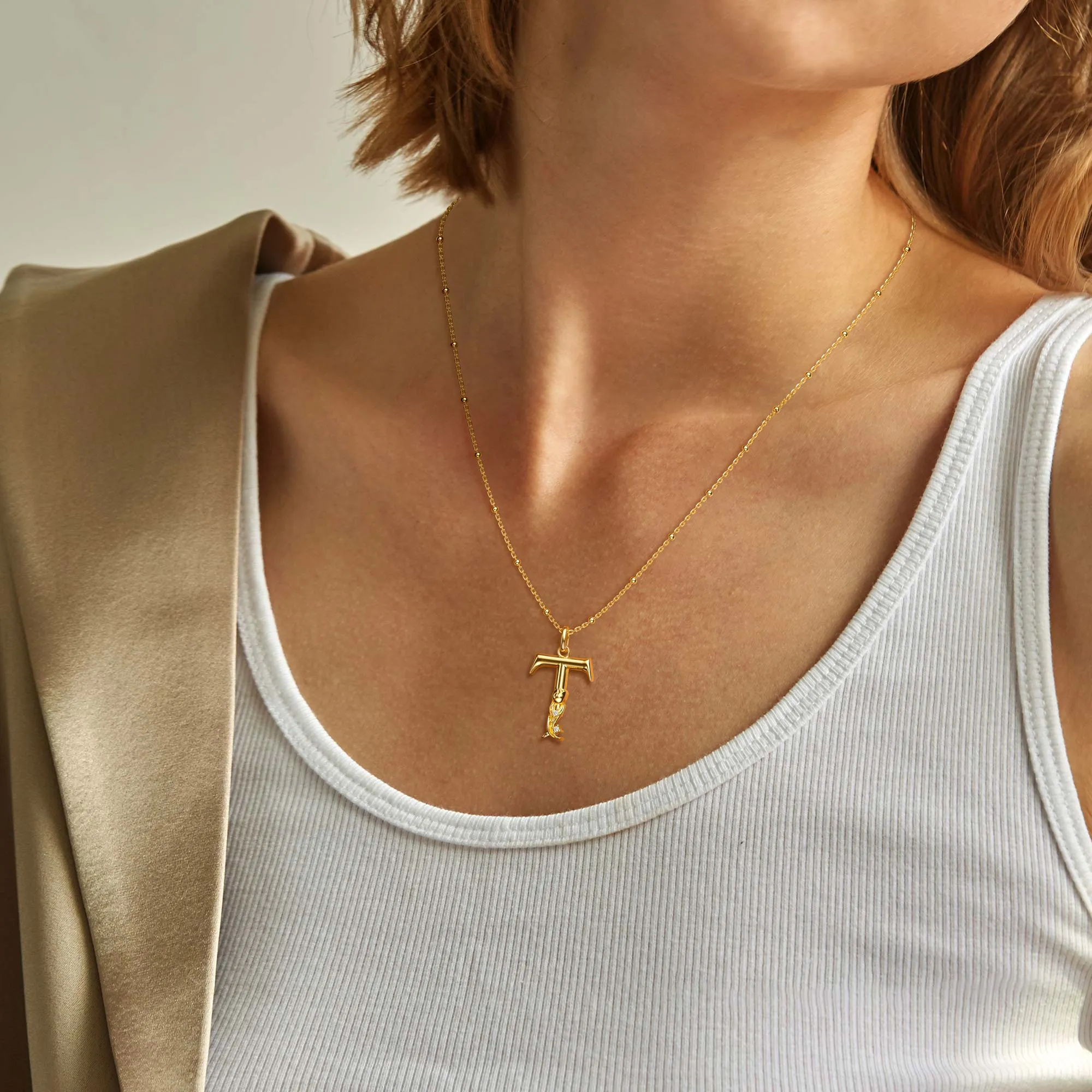 Tulip Blossom Letter T Pendant Necklace sold by Vanimy Jewelry product image thumbnail 2