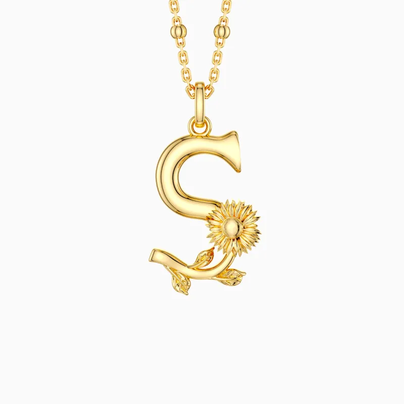 Sunflower Blossom Letter S Pendant Necklace sold by Vanimy Jewelry
