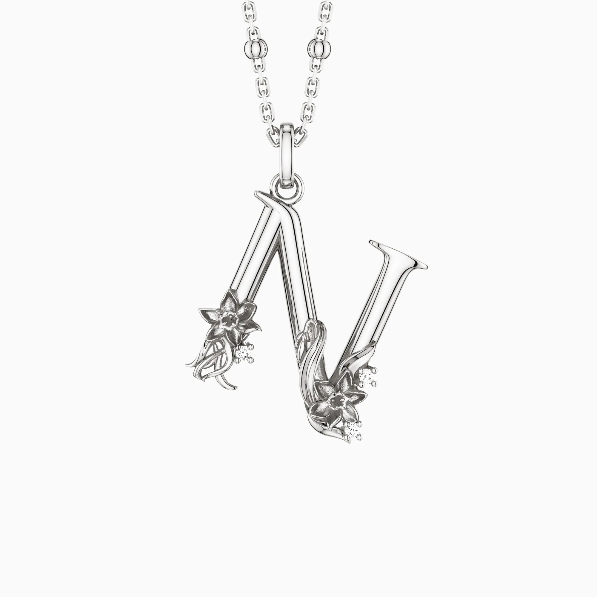 Narcissus Flower Blossom Letter N Pendant Necklace sold by Vanimy Jewelry product image thumbnail 5
