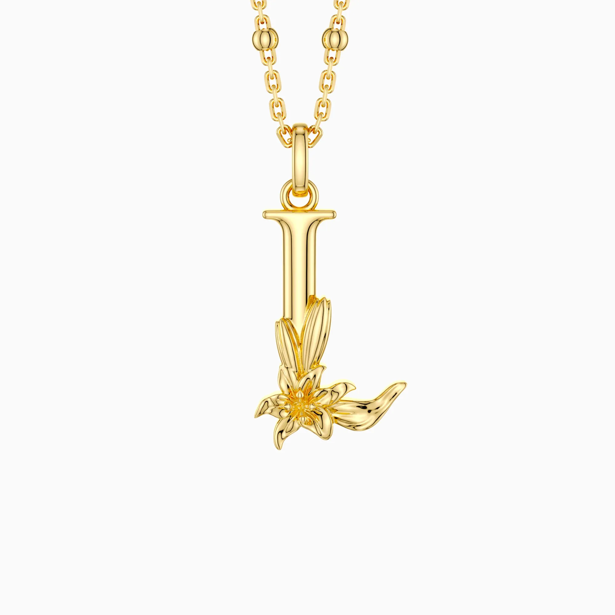 Lily Blossom Letter L Pendant Necklace sold by Vanimy Jewelry