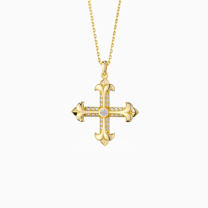 Fleur-de-Lis Cross Pendant Necklace sold by Vanimy Jewelry