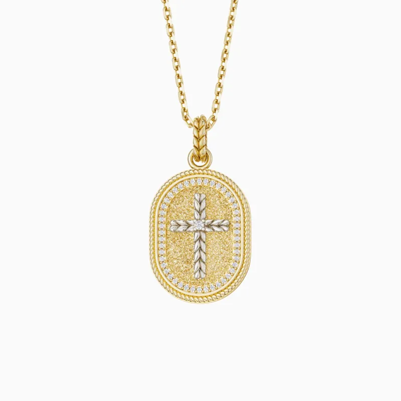 Two-Tone Wheat Cross Medallion Necklace sold by Vanimy Jewelry