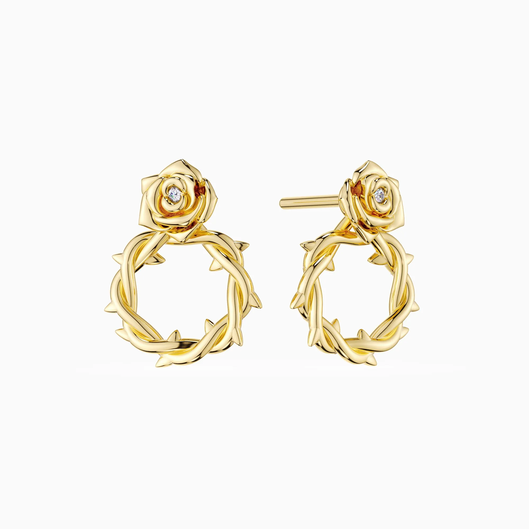 Crown of Thorns Rose Stud Earrings sold by Vanimy Jewelry