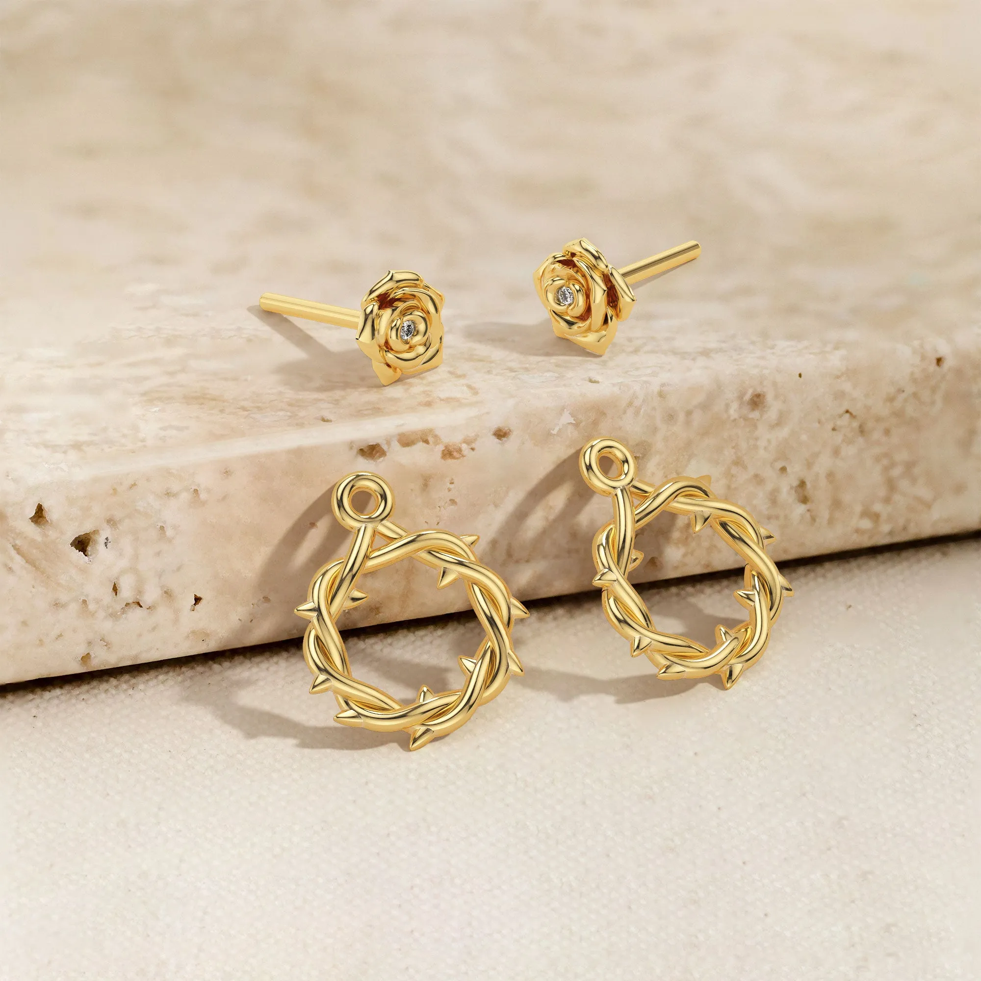 Crown of Thorns Rose Stud Earrings sold by Vanimy Jewelry product image thumbnail 5