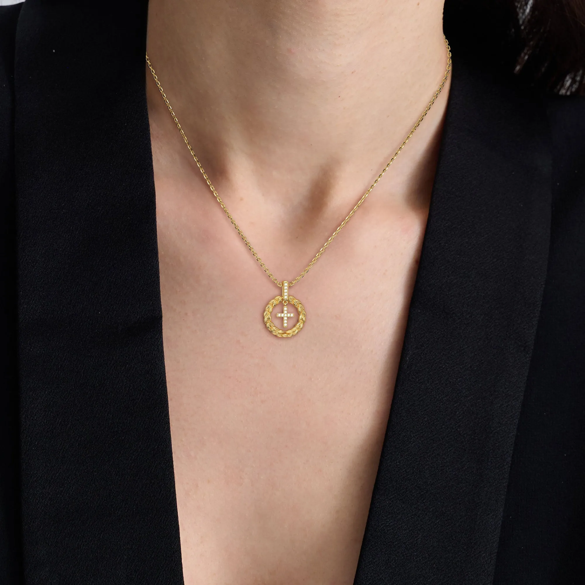 Wheat Wreath Cross Pendant Necklace sold by Vanimy Jewelry product image thumbnail 2