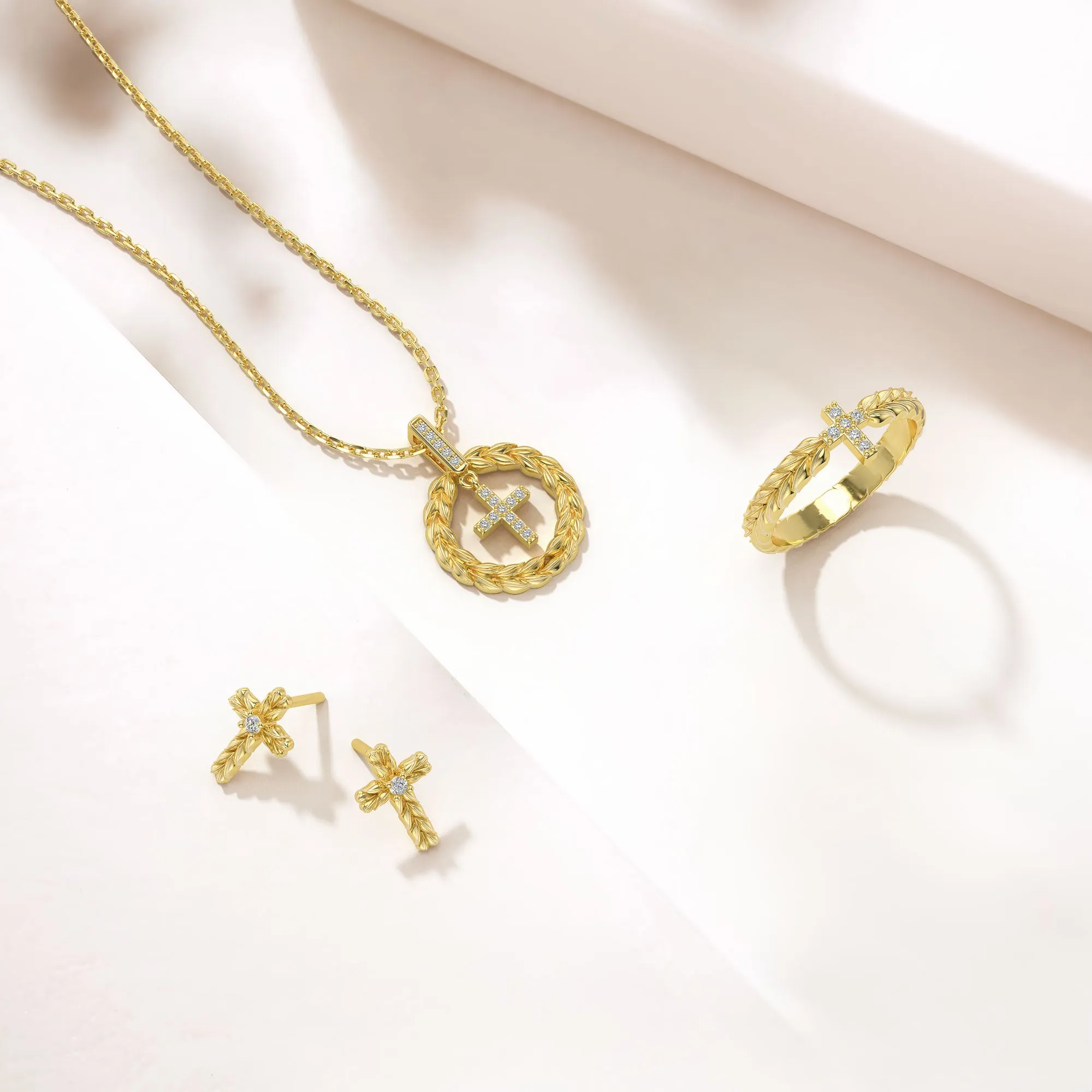 Wheat Wreath Cross Pendant Necklace sold by Vanimy Jewelry product image thumbnail 4