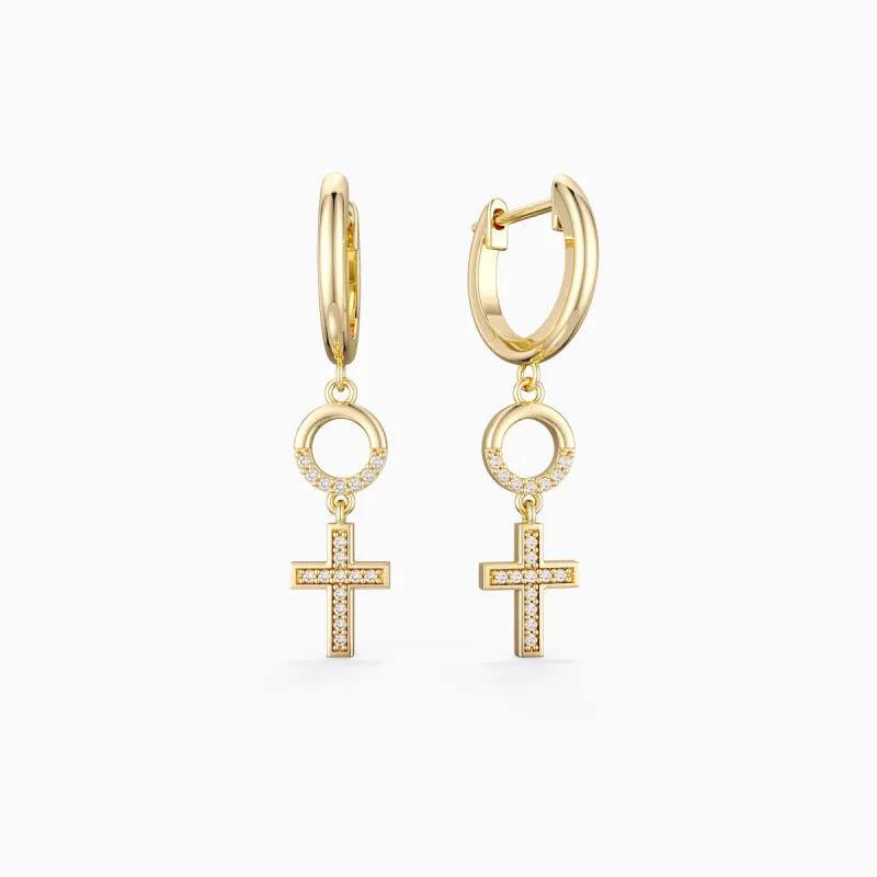 Gold Circle Cross Earrings sold by Vanimy Jewelry