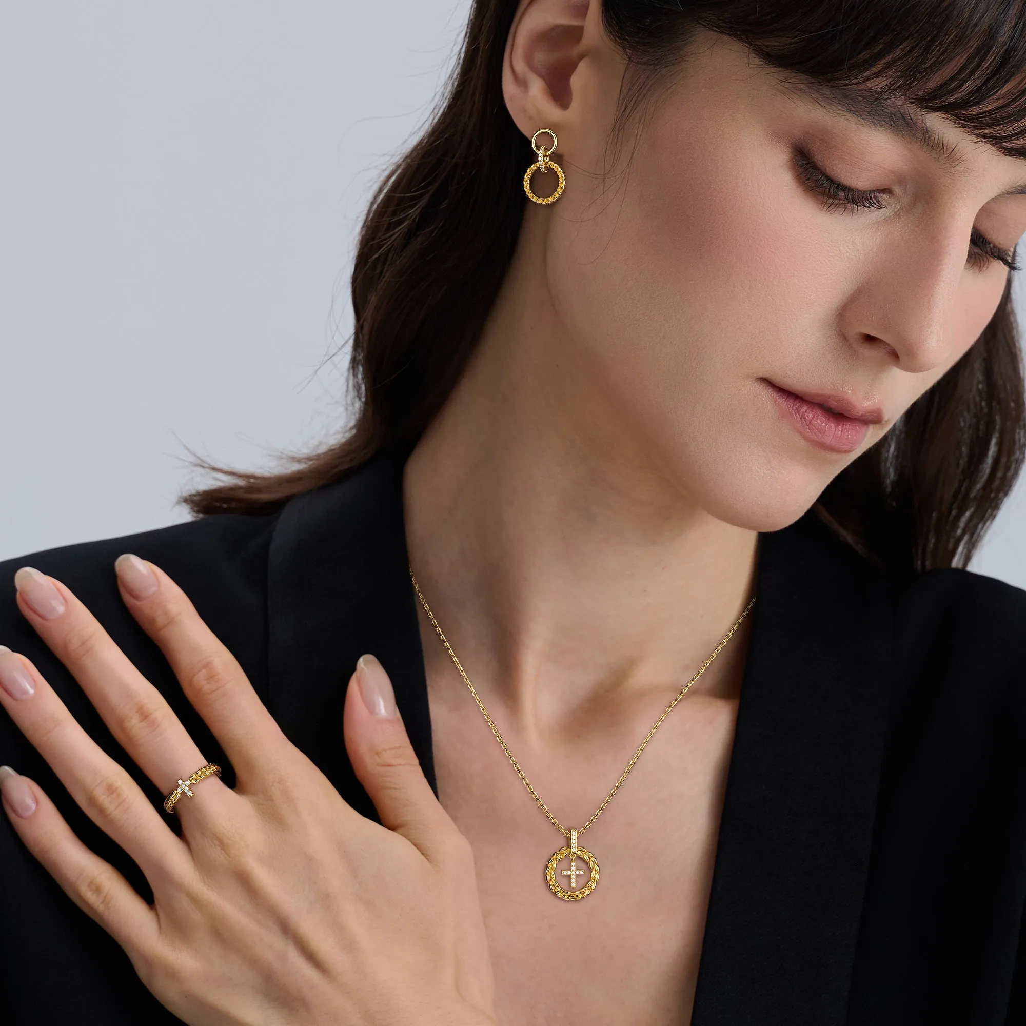 Manna Interlocking Halo Stud Earrings sold by Vanimy Jewelry product image thumbnail 3