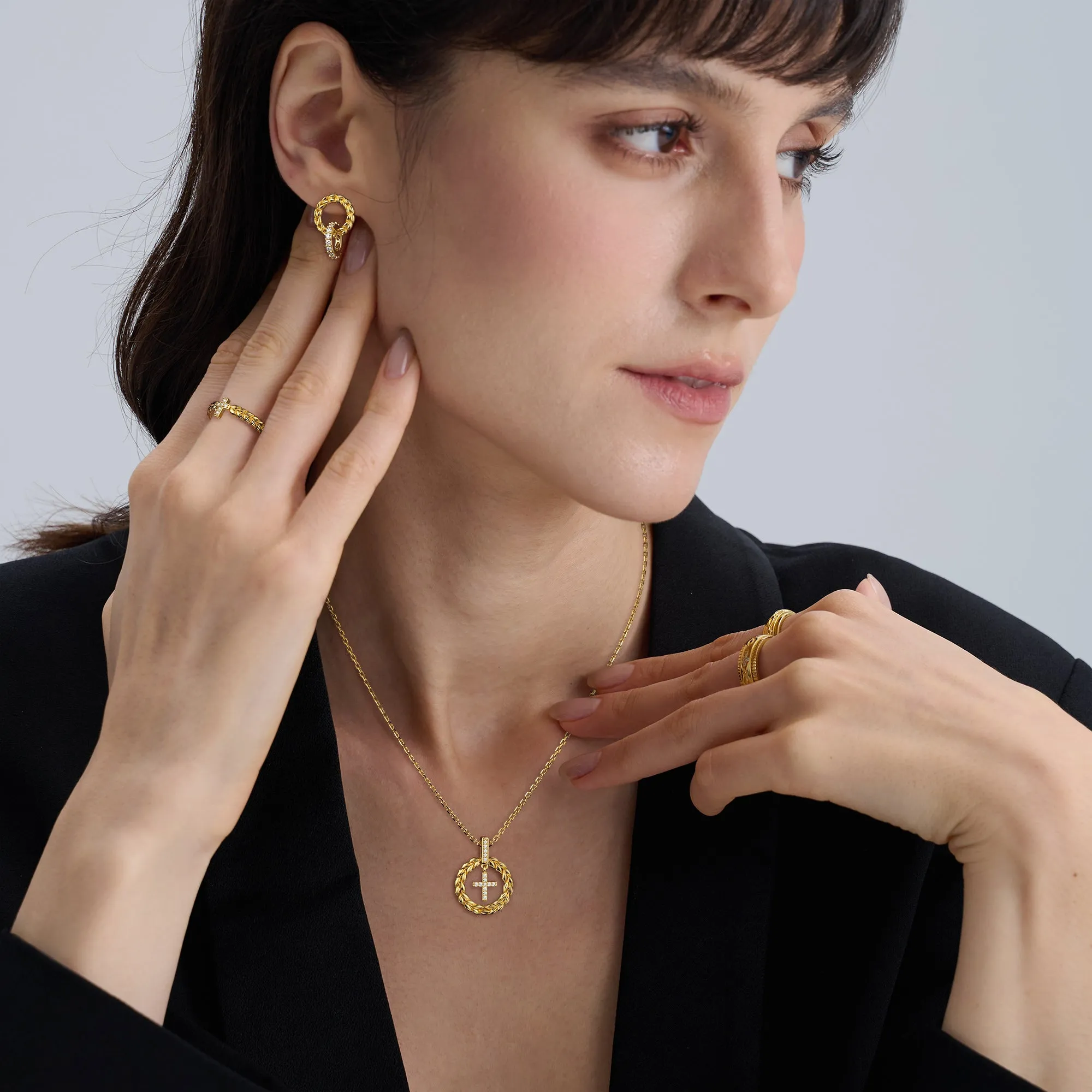 Manna Double Interlocking Halo Stud Earrings sold by Vanimy Jewelry product image thumbnail 3