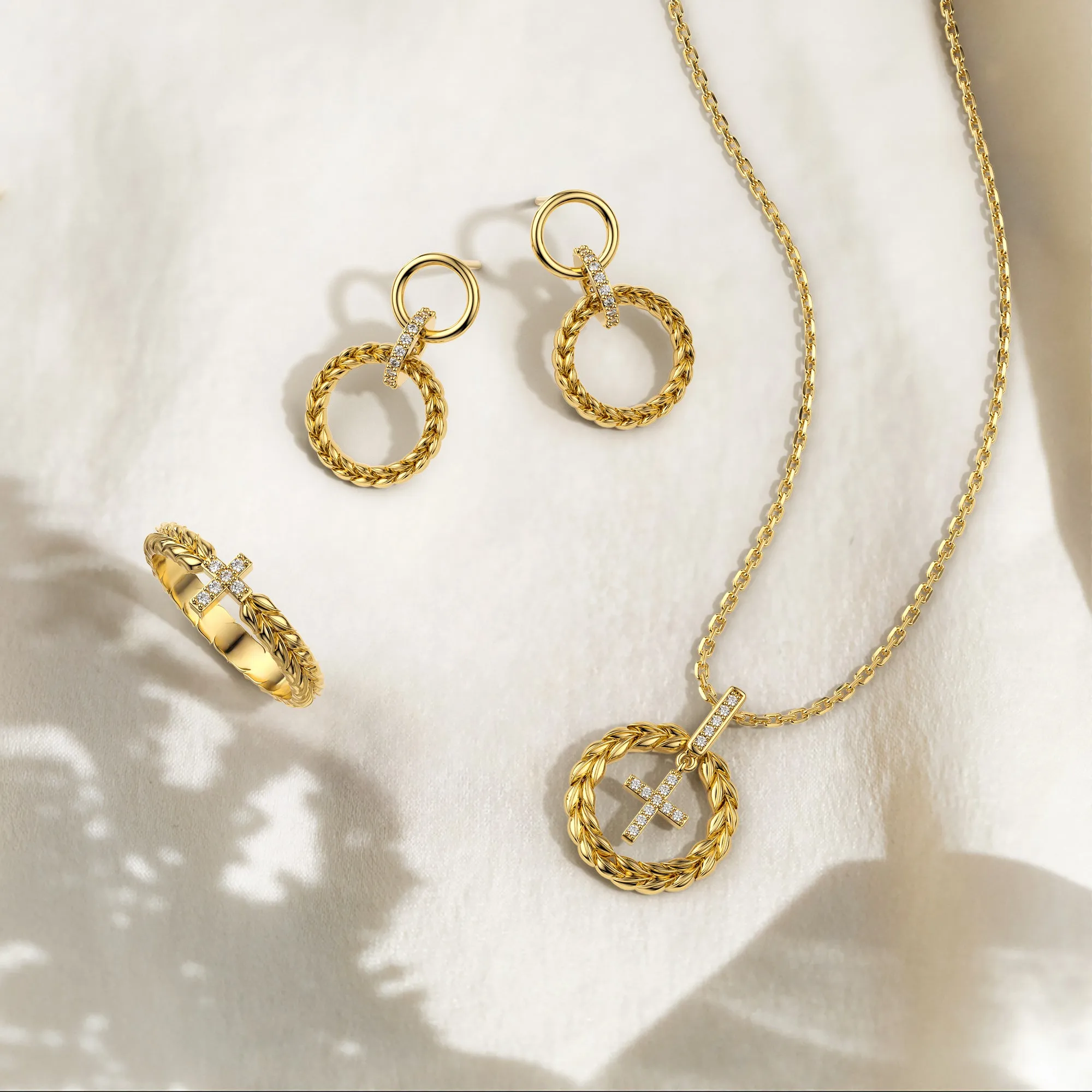 Manna Double Interlocking Halo Stud Earrings sold by Vanimy Jewelry product image thumbnail 4