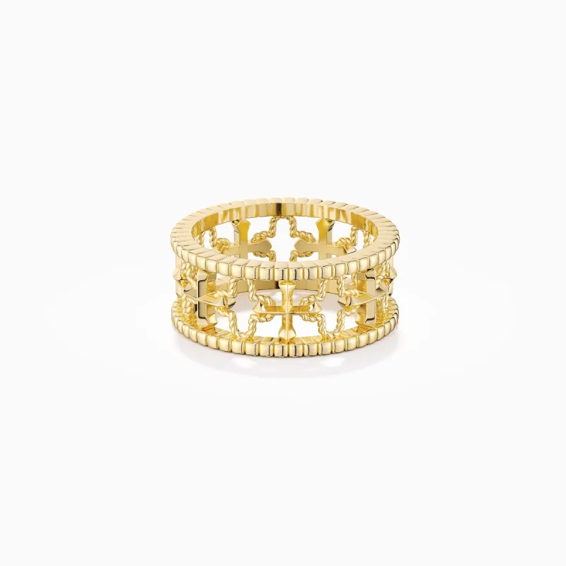 Cross and Four-Leaf Clover Statement Ring sold by Vanimy Jewelry