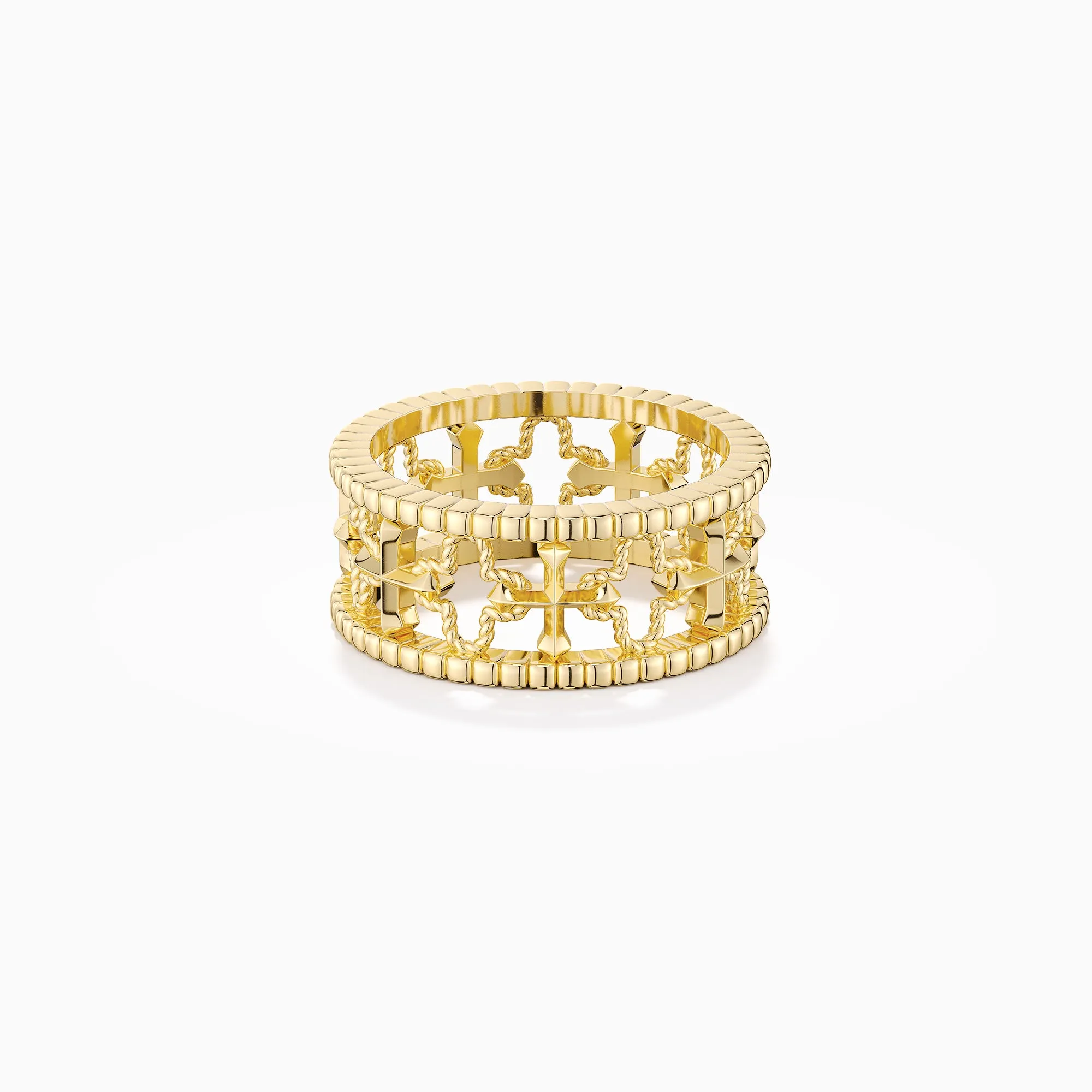 Cross and Four-Leaf Clover Statement Ring sold by Vanimy Jewelry