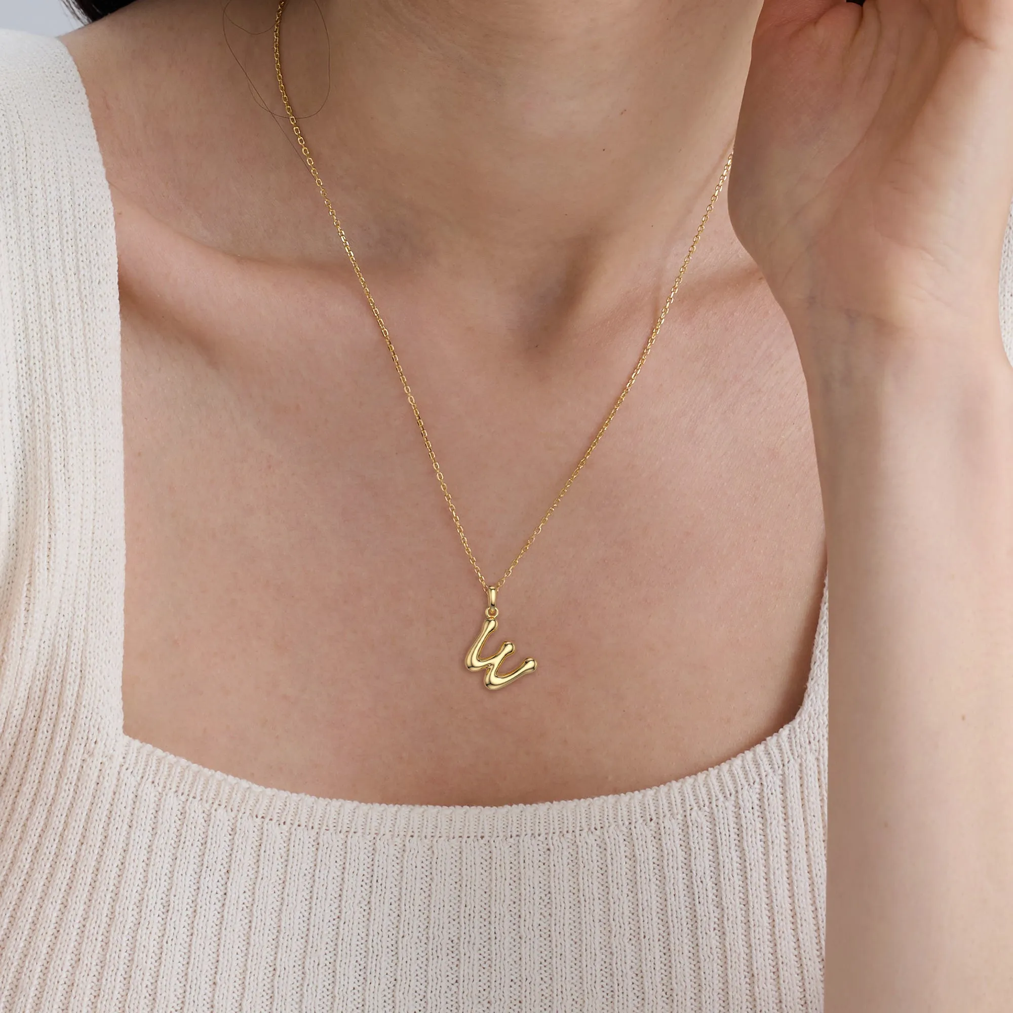 Bubble Initial Letter W Pendant Necklace sold by Vanimy Jewelry product image thumbnail 3