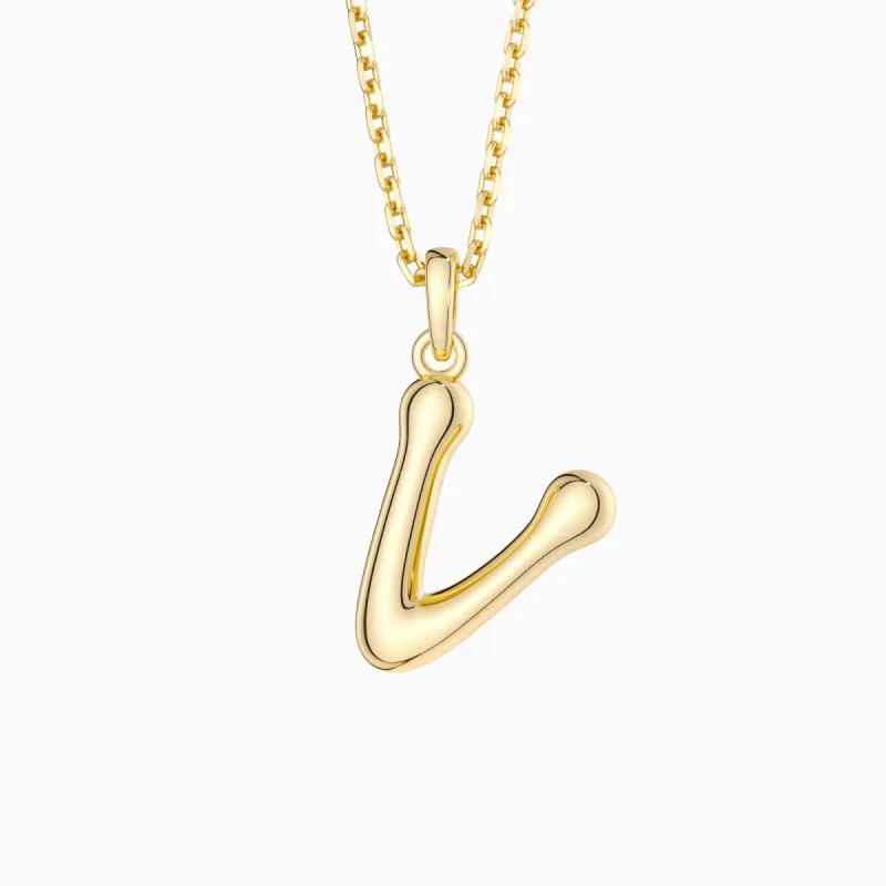 Bubble Initial Letter V Pendant Necklace sold by Vanimy Jewelry