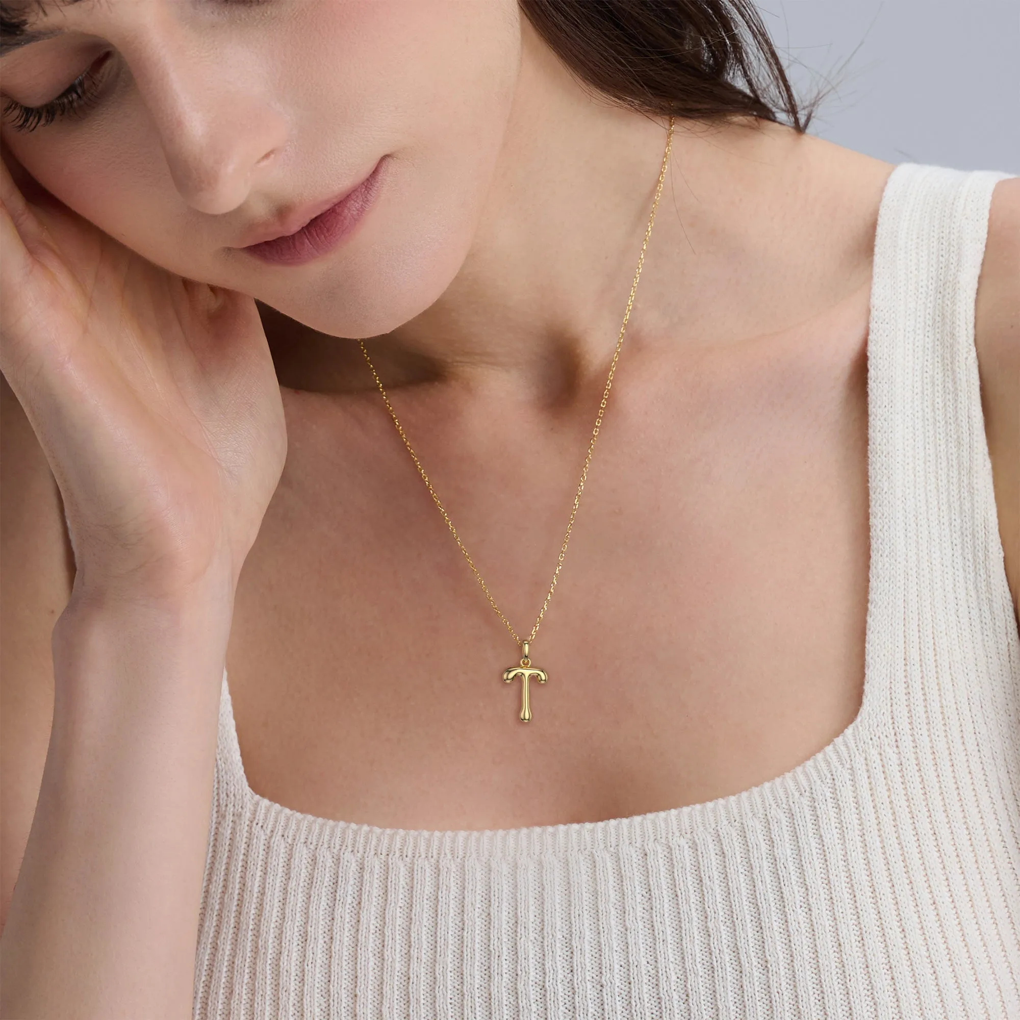 Bubble Initial Letter T Pendant Necklace sold by Vanimy Jewelry product image thumbnail 3