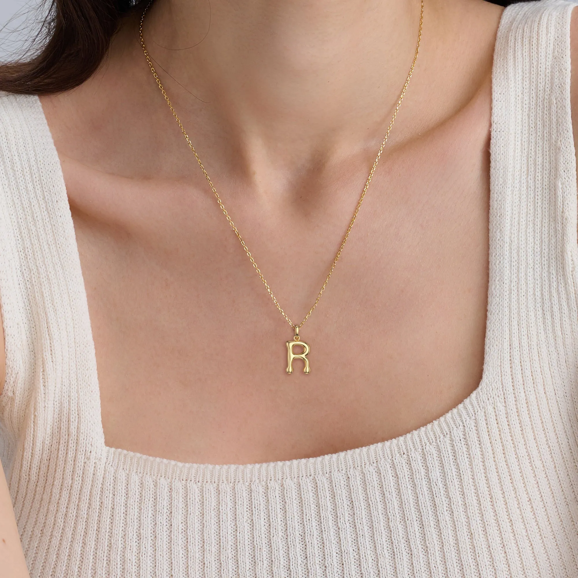Bubble Initial Letter R Pendant Necklace sold by Vanimy Jewelry product image thumbnail 3
