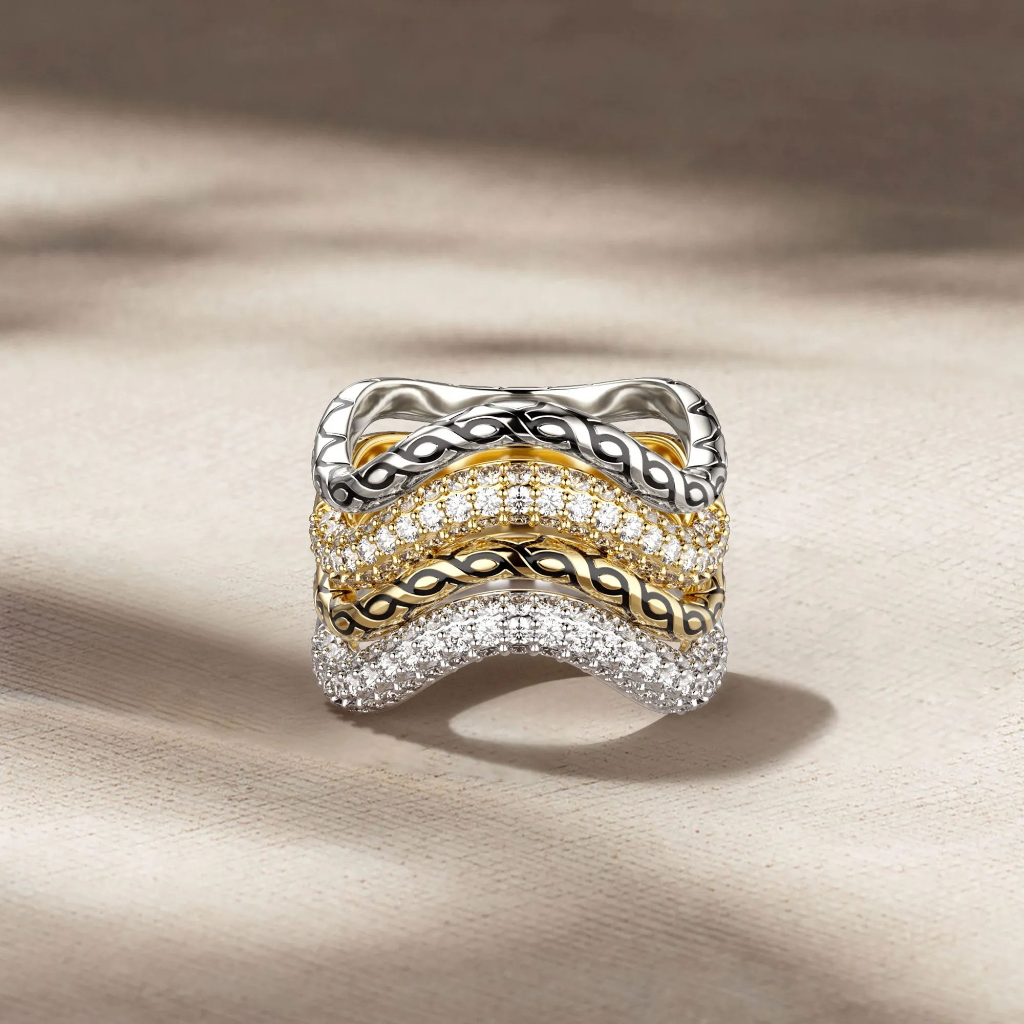 Pavé Wavy Enamel Statement Stacking Ring sold by Vanimy Jewelry product image thumbnail 3