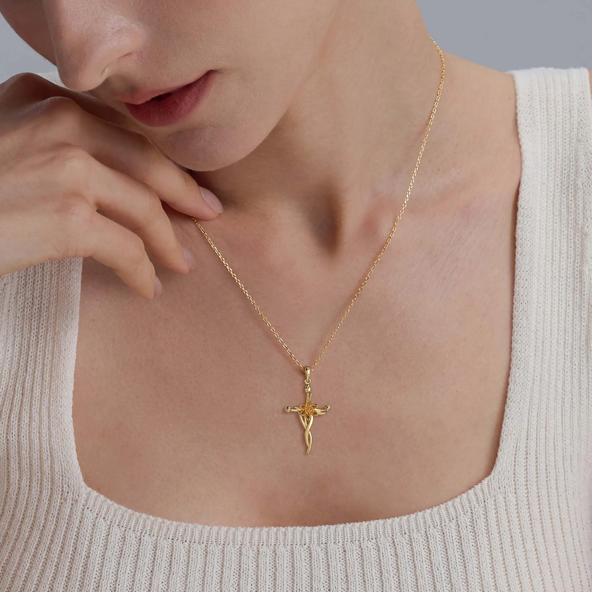 Floral Cross Tulip Pendant Necklace sold by Vanimy Jewelry product image thumbnail 3