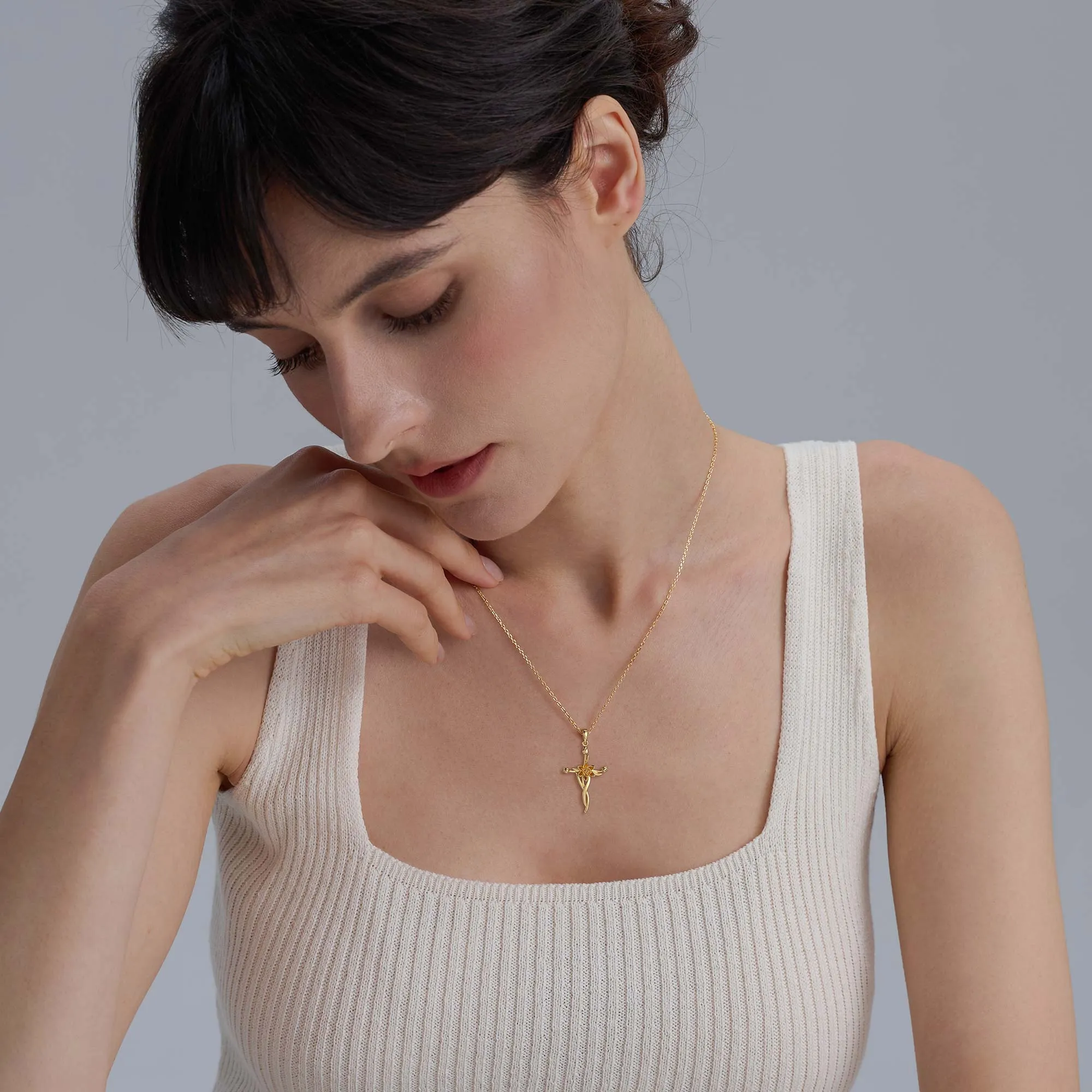 Floral Cross Tulip Pendant Necklace sold by Vanimy Jewelry product image thumbnail 4