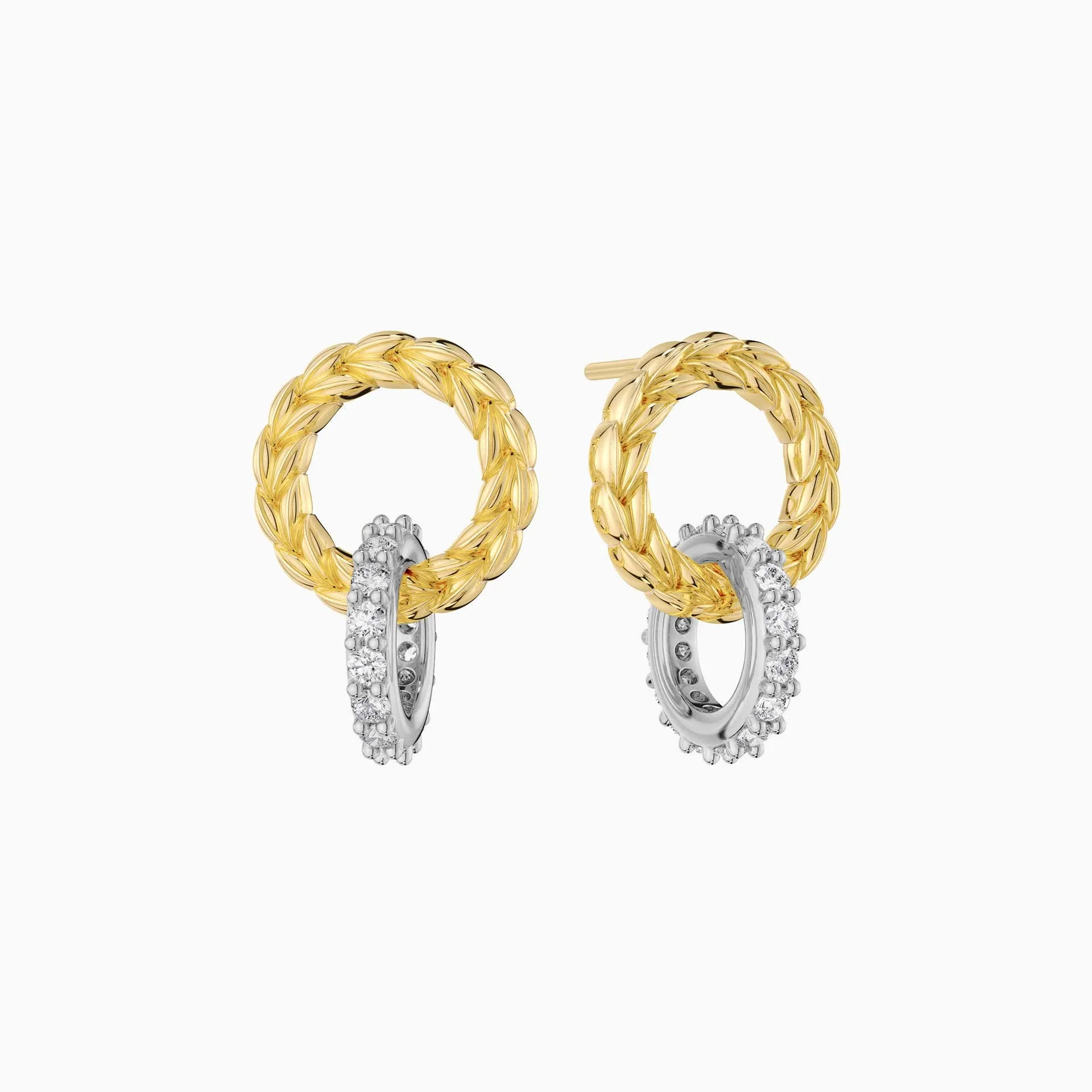 Manna Two-Tone Double Interlocking Halo Stud Earrings sold by Vanimy Jewelry