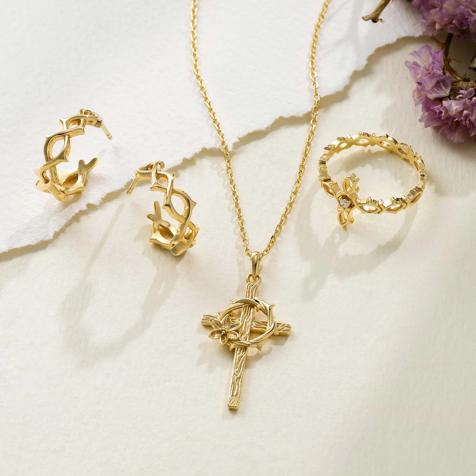 Crown of Thorns Lily Cross Pendant Necklace sold by Vanimy Jewelry product image thumbnail 5