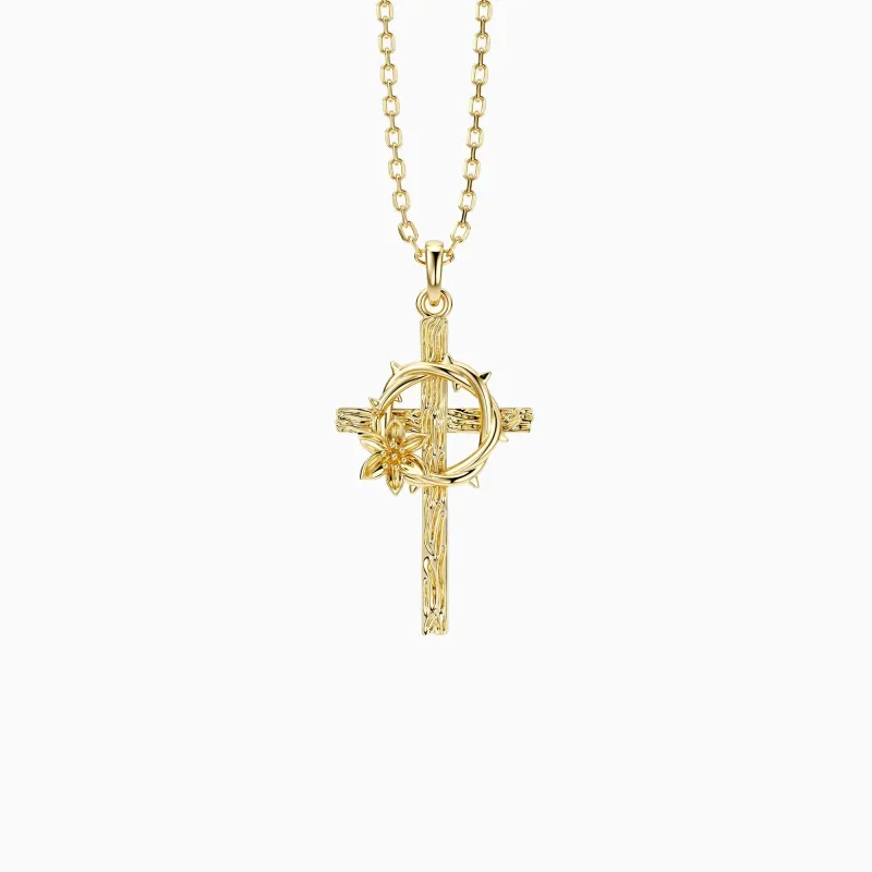 Crown of Thorns Lily Cross Pendant Necklace sold by Vanimy Jewelry