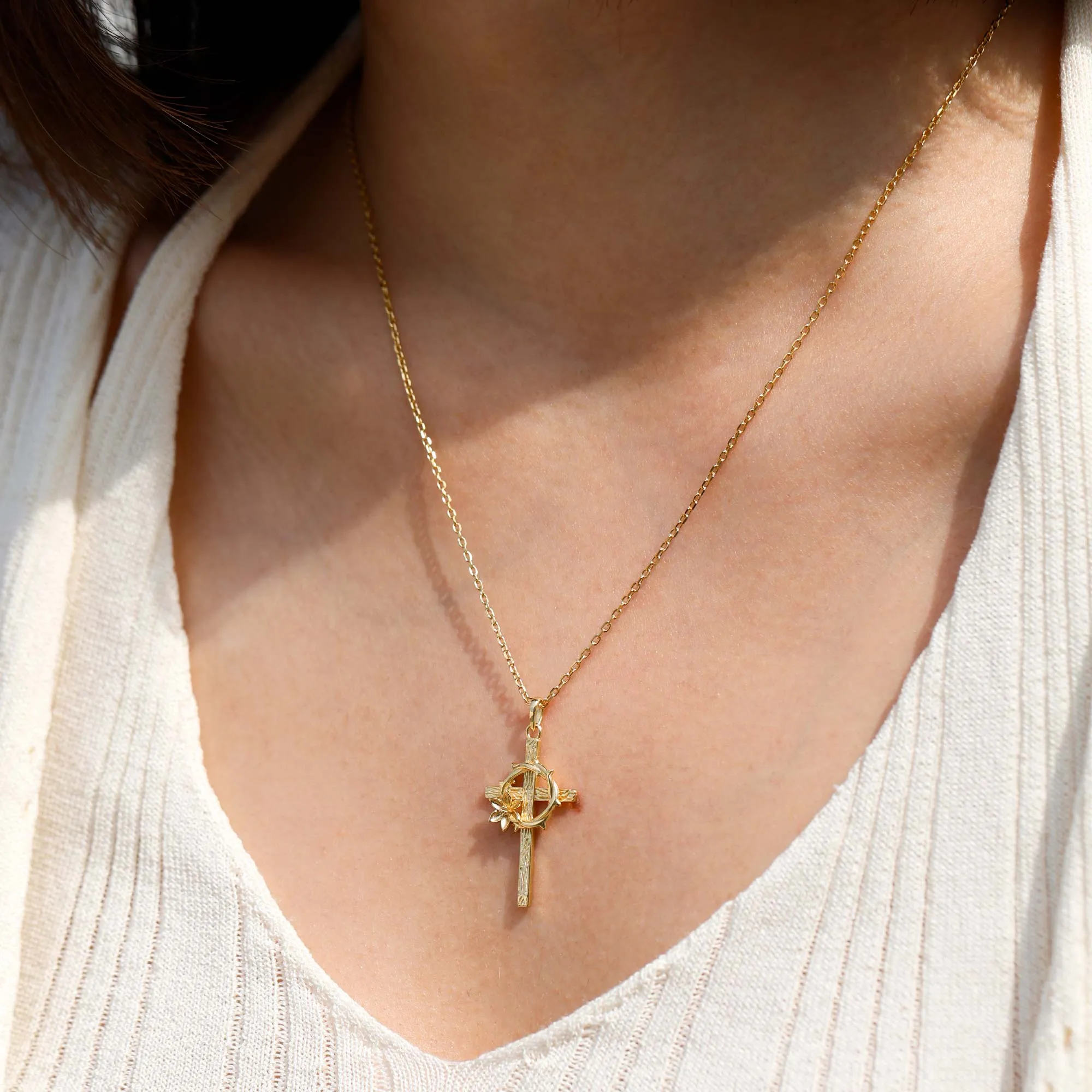 Crown of Thorns Lily Cross Pendant Necklace sold by Vanimy Jewelry product image thumbnail 2