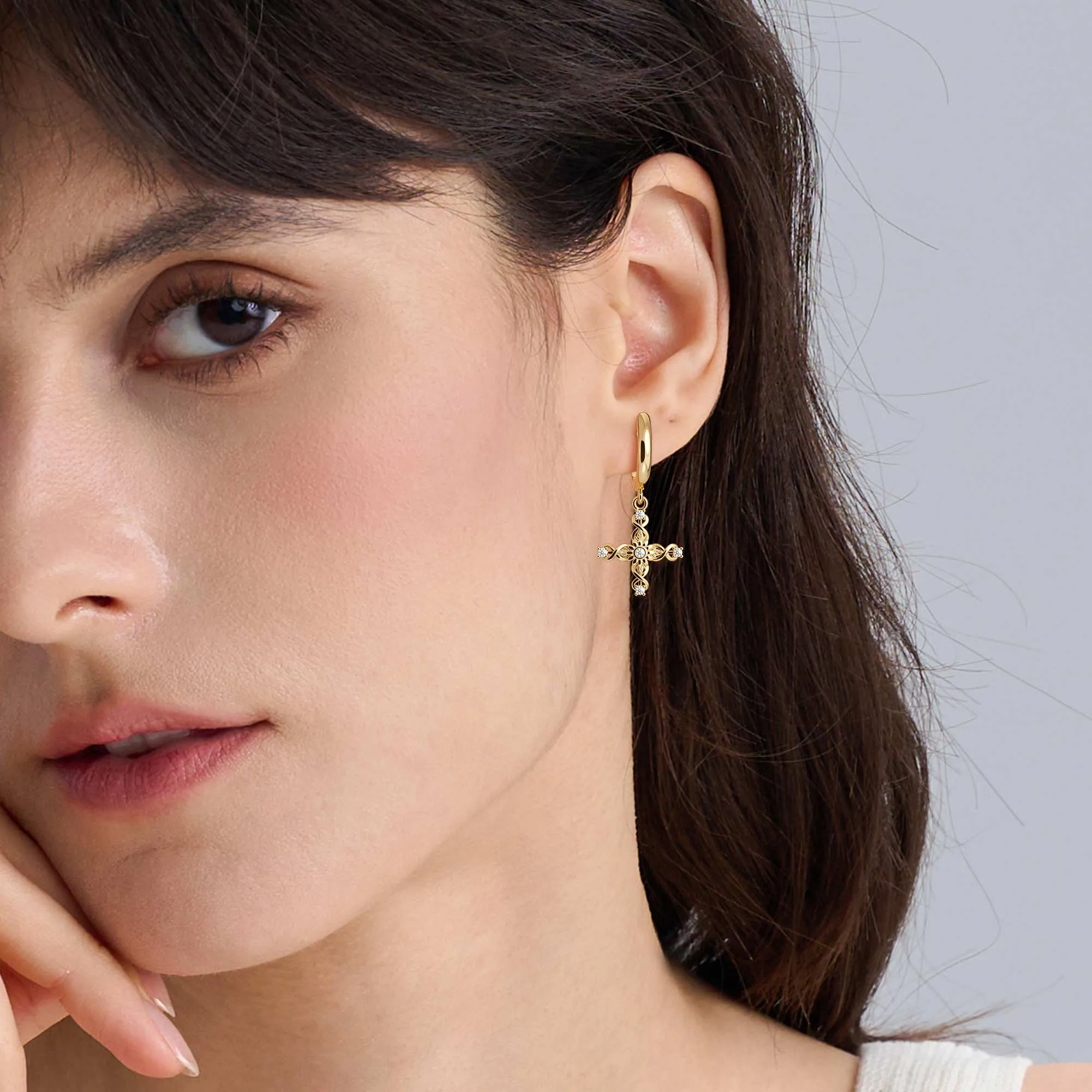 Floral Cross November Sunflower Hoop Earrings sold by Vanimy Jewelry product image thumbnail 2