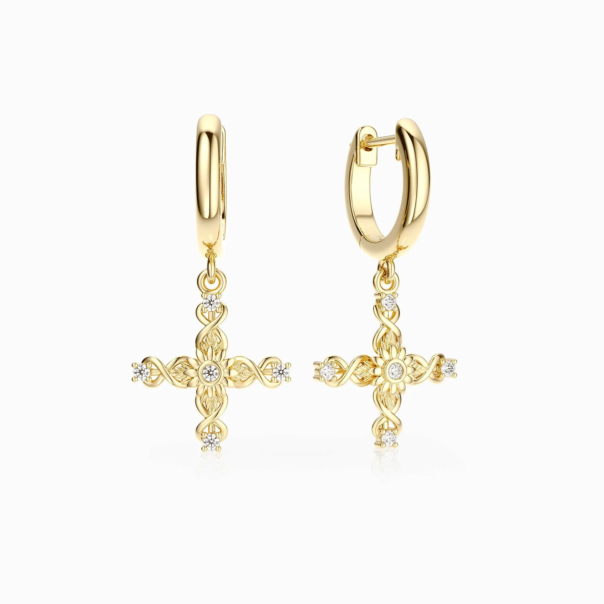 Floral Cross November Sunflower Hoop Earrings sold by Vanimy Jewelry