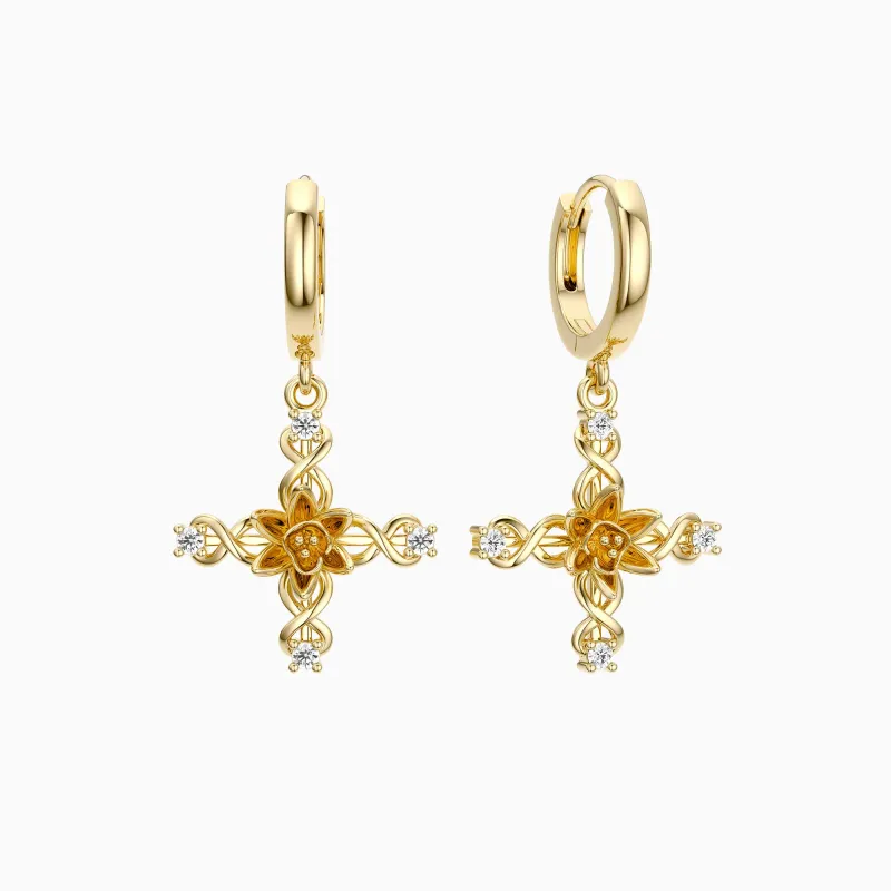 Floral Cross Tulip Hoop Earrings sold by Vanimy Jewelry