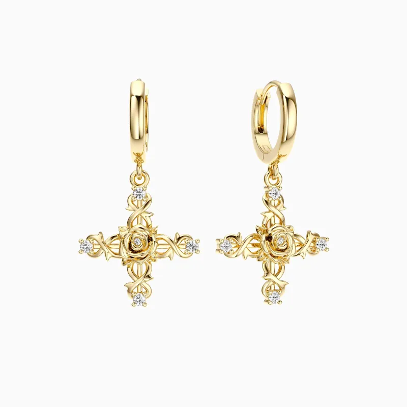 Floral Cross June Rose Hoop Earrings sold by Vanimy Jewelry