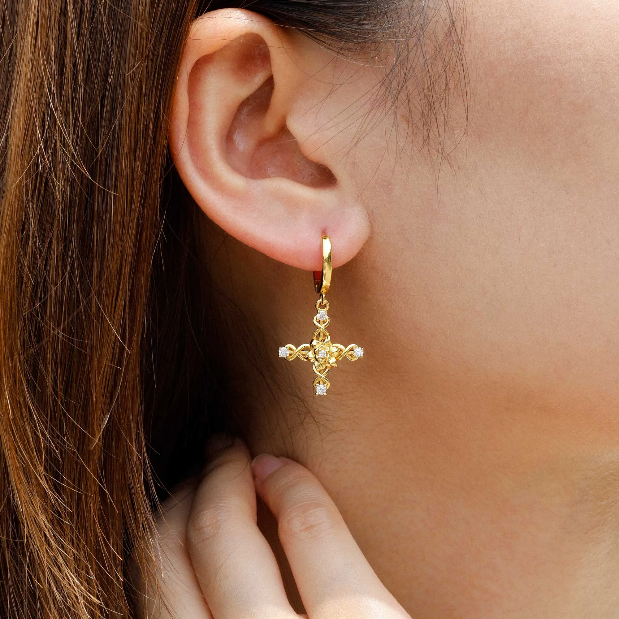 Floral Cross March Daffodils Hoop Earrings sold by Vanimy Jewelry product image thumbnail 2