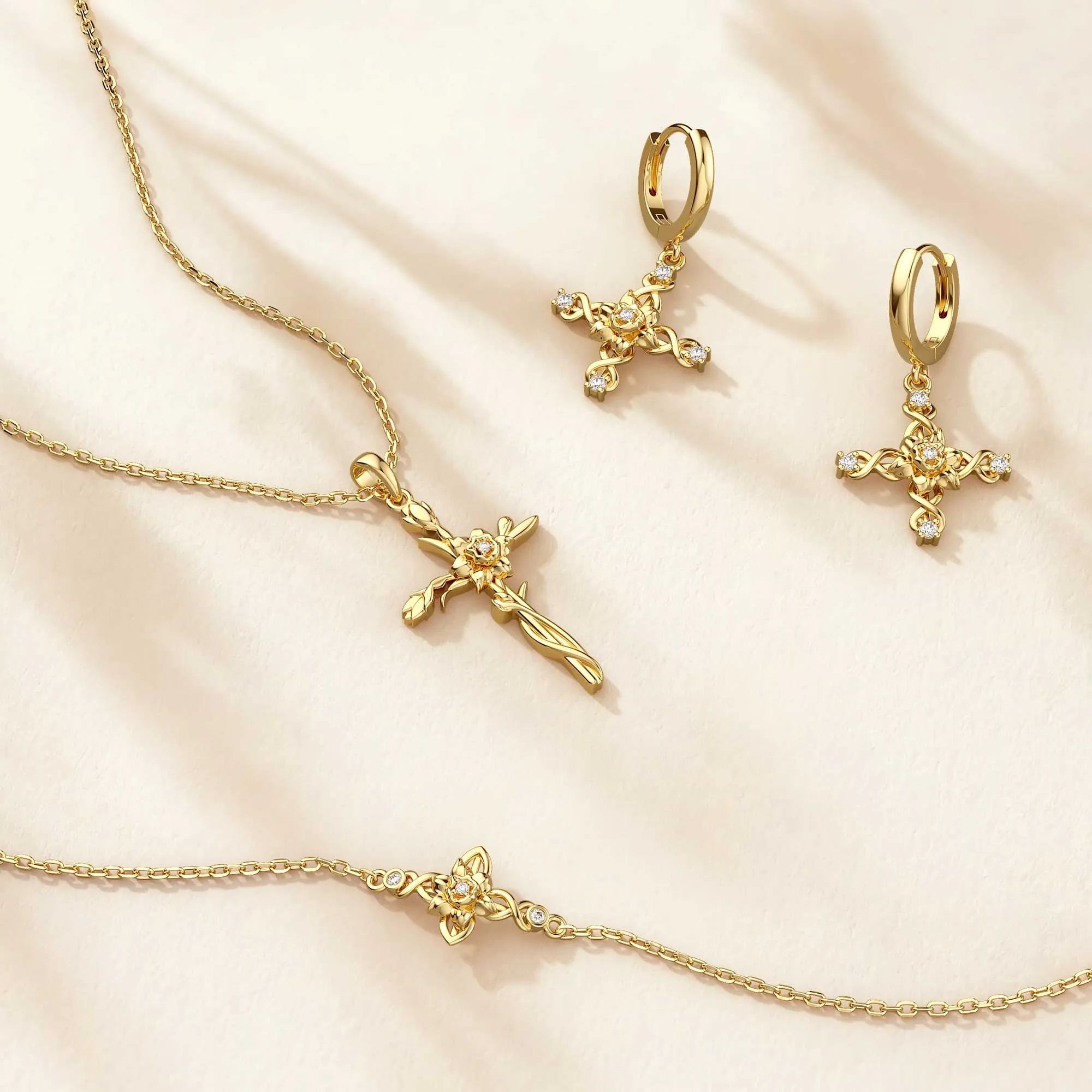 Floral Cross March Daffodils Hoop Earrings sold by Vanimy Jewelry product image thumbnail 3