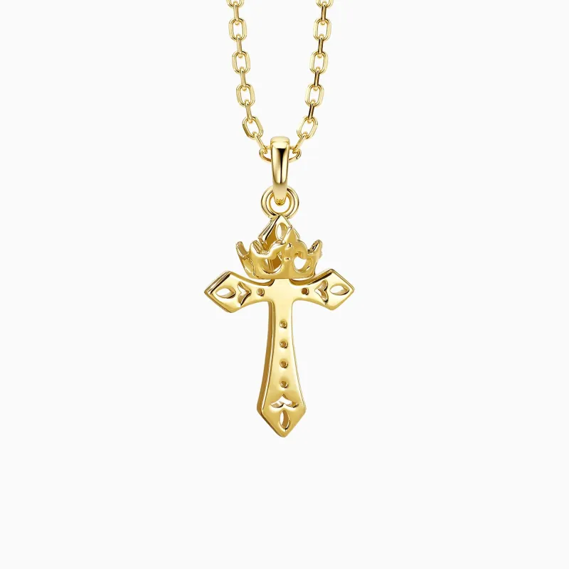 Fleur-de-Lis Cross with Crown Necklace sold by Vanimy Jewelry