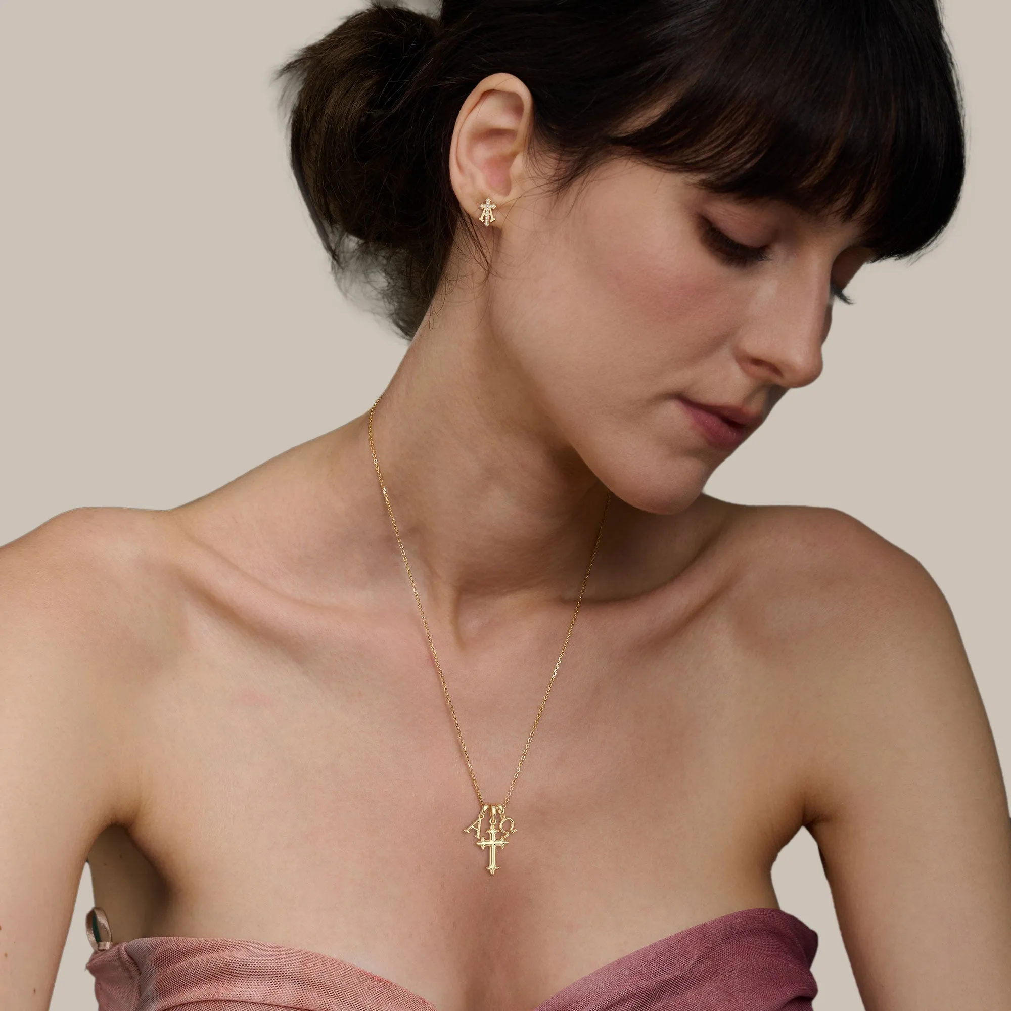 Free - Alpha Omega Cross Stud Earrings sold by Vanimy Jewelry product image thumbnail 3