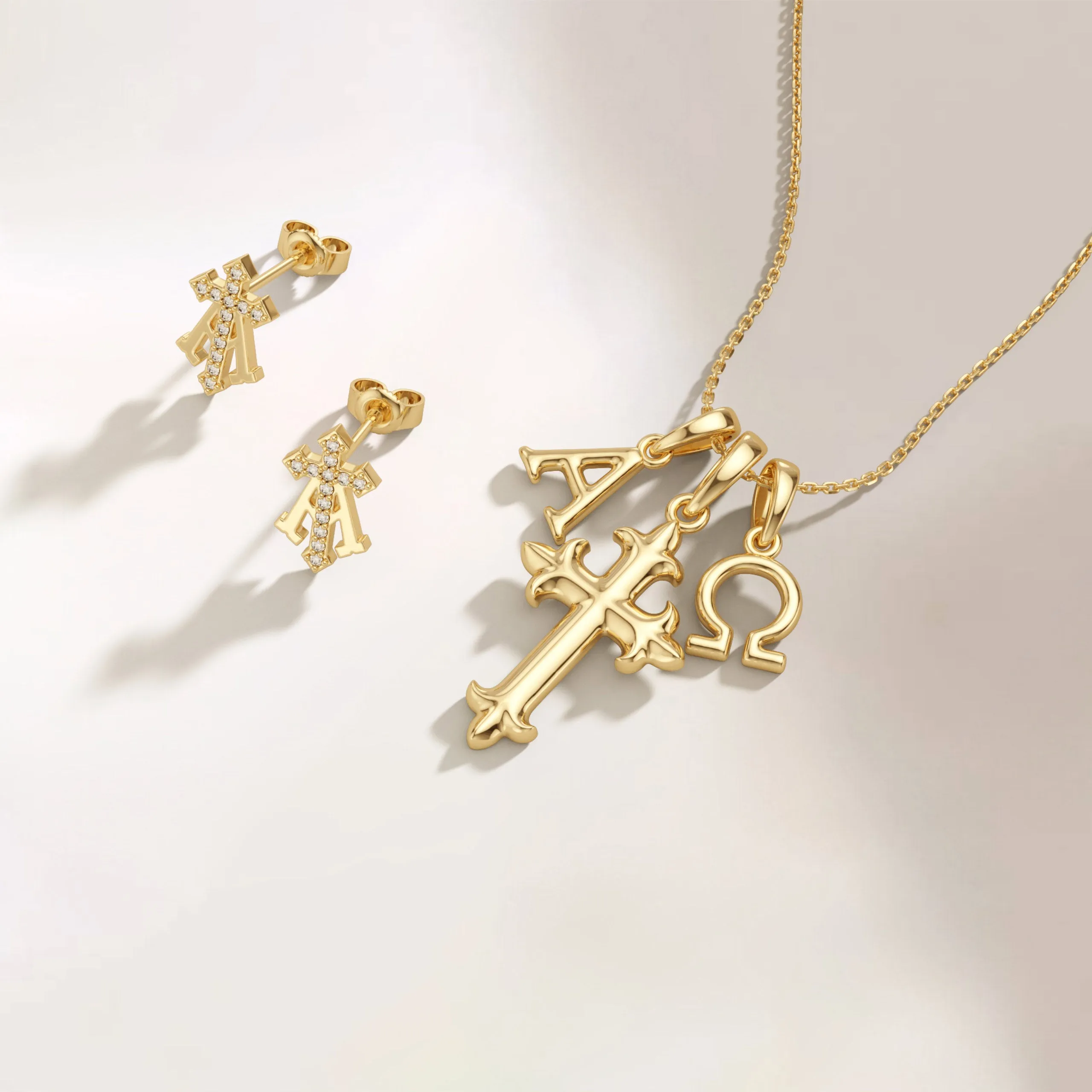 Free - Alpha Omega Cross Stud Earrings sold by Vanimy Jewelry product image thumbnail 4