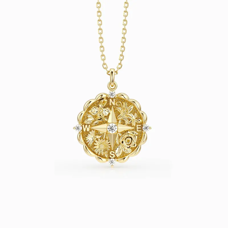 Floral Blessing Compass Medallion Necklace sold by Vanimy Jewelry