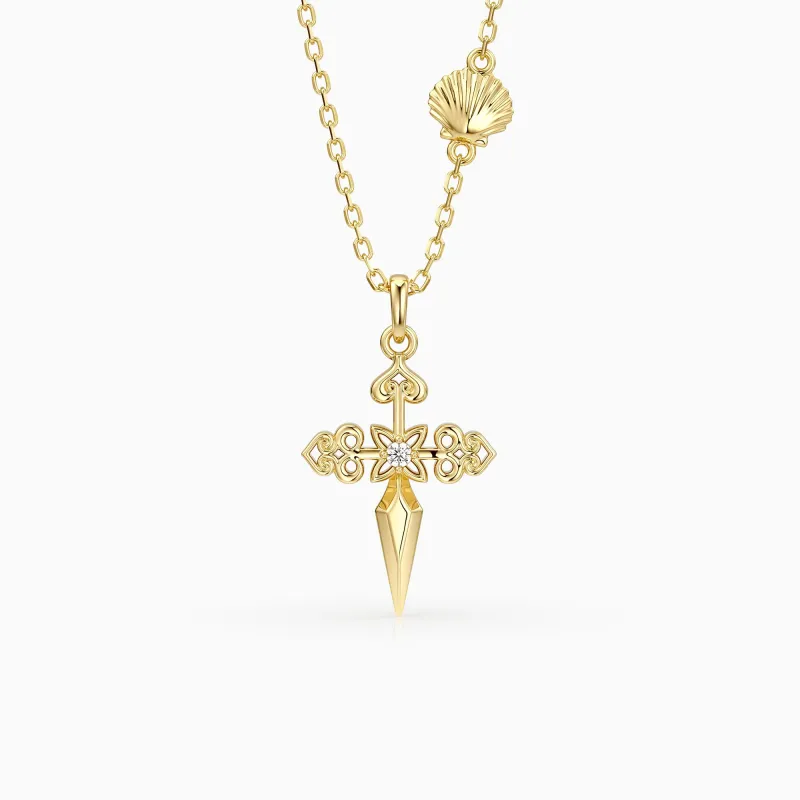 Fleur-de-Lis Seashell Cross Necklace sold by Vanimy Jewelry