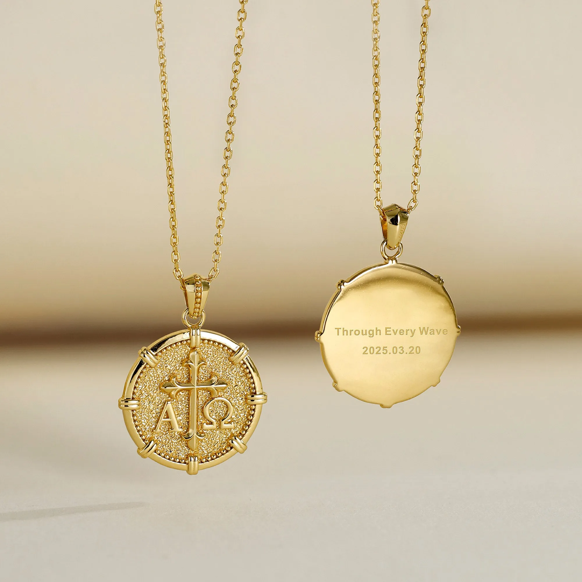 Personalized Alpha Omega Fleur-de-Lis Cross Medallion Necklace sold by Vanimy Jewelry product image thumbnail 2