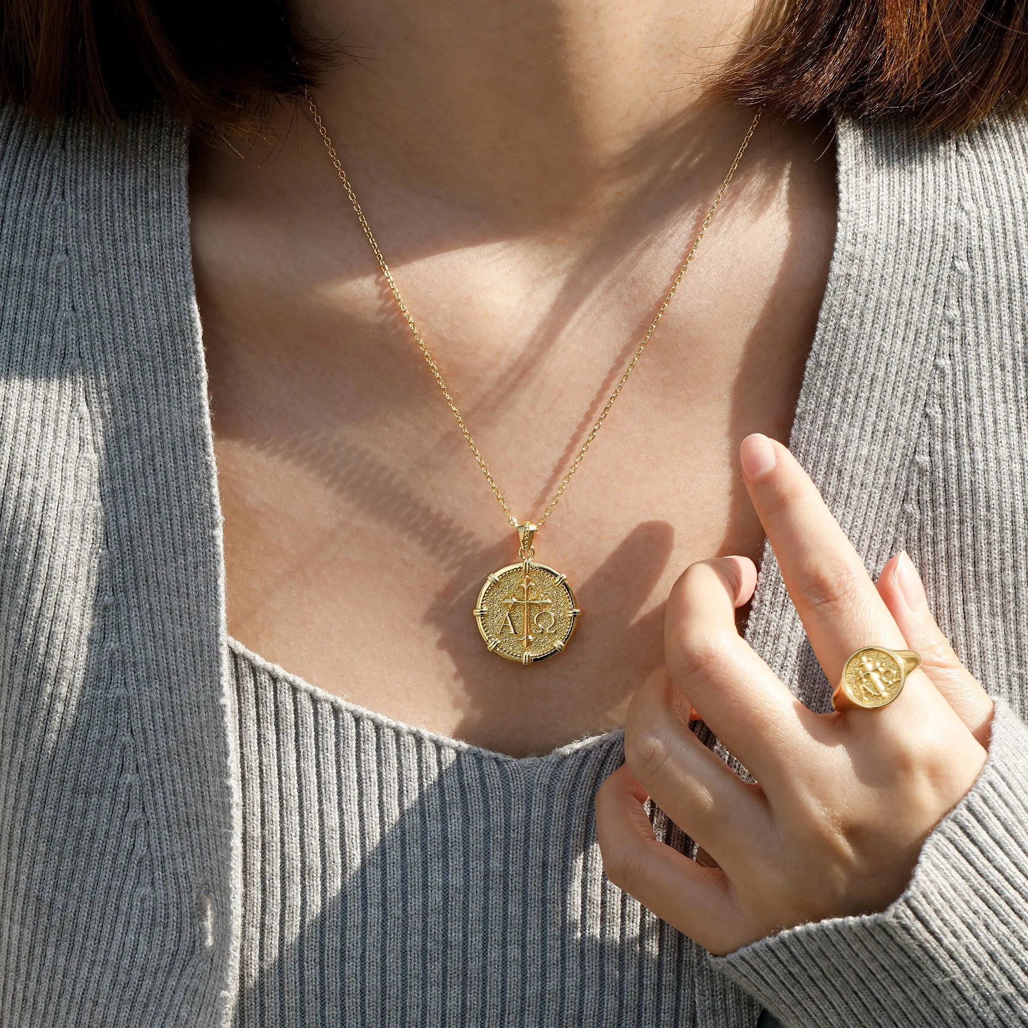 Personalized Alpha Omega Fleur-de-Lis Cross Medallion Necklace sold by Vanimy Jewelry product image thumbnail 4