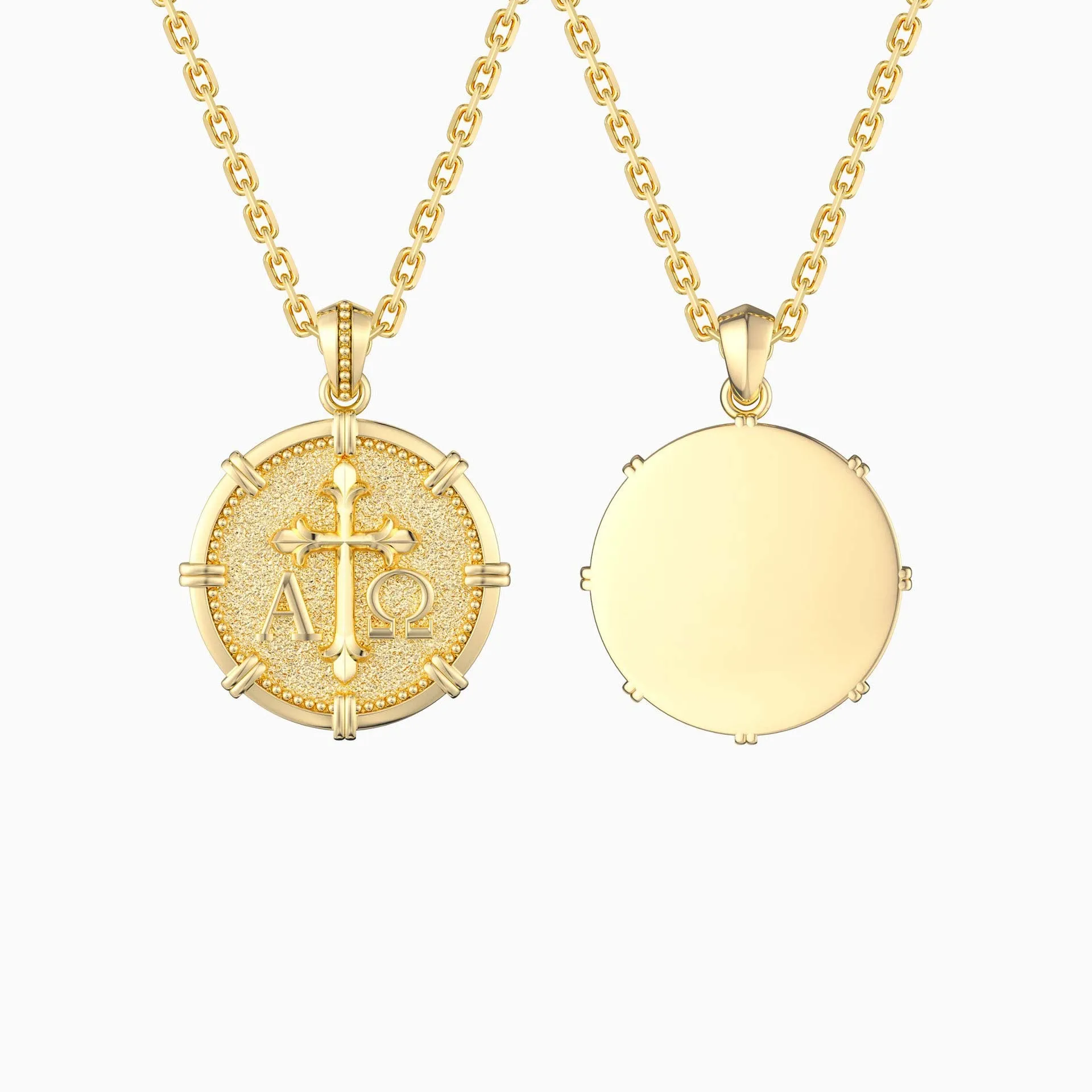 Personalized Alpha Omega Fleur-de-Lis Cross Medallion Necklace sold by Vanimy Jewelry