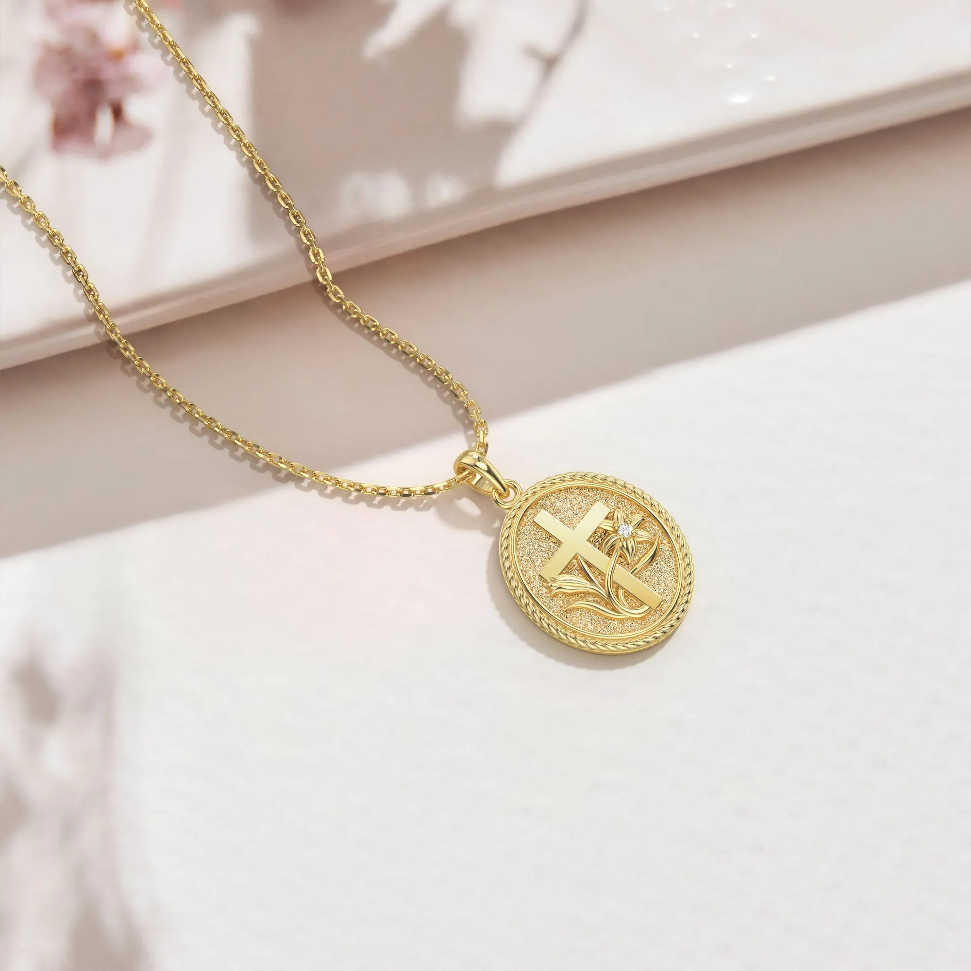 Personalized Madonna Lily Cross Medallion Necklace sold by Vanimy Jewelry product image thumbnail 5