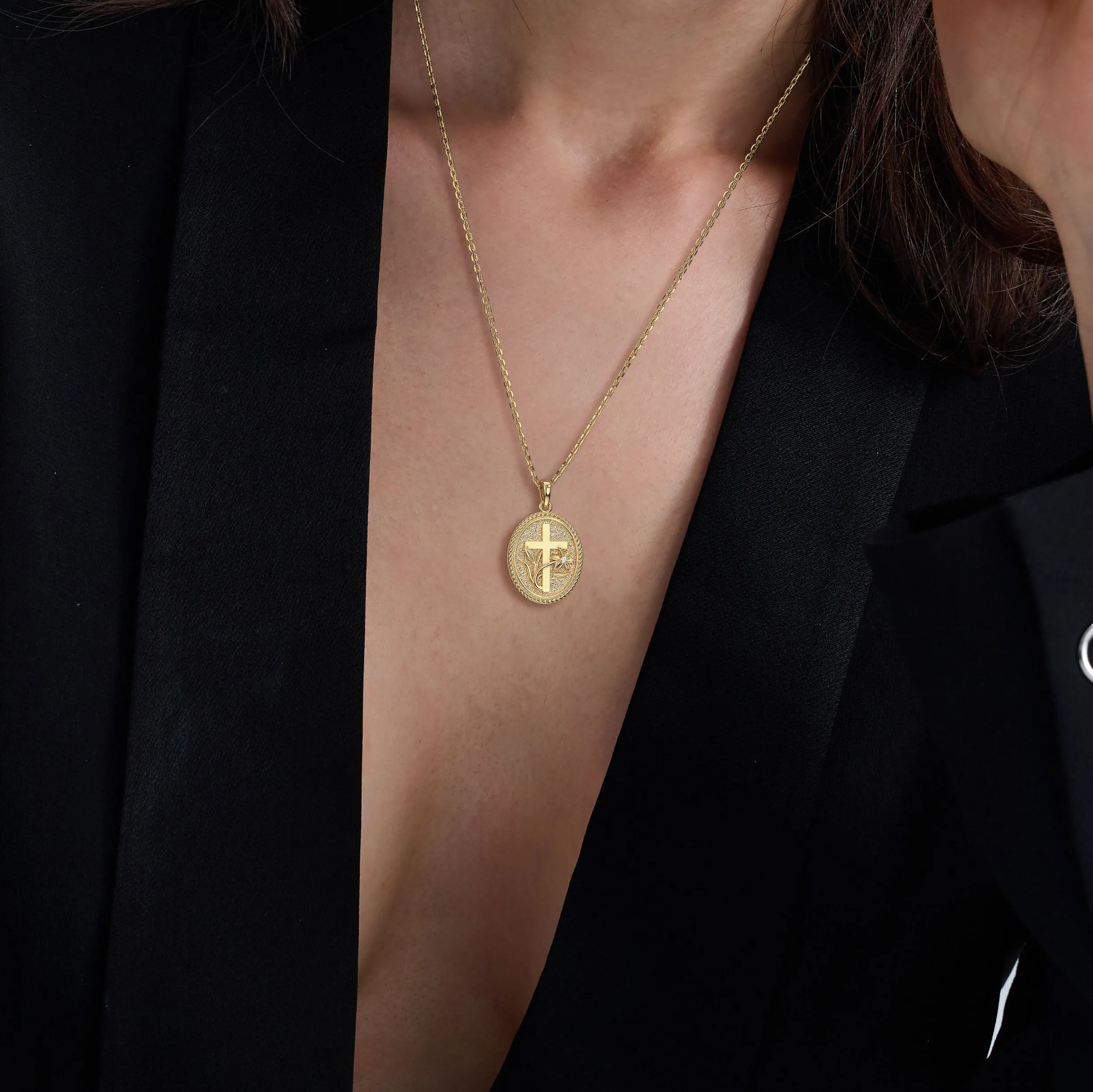 Personalized Madonna Lily Cross Medallion Necklace sold by Vanimy Jewelry product image thumbnail 3