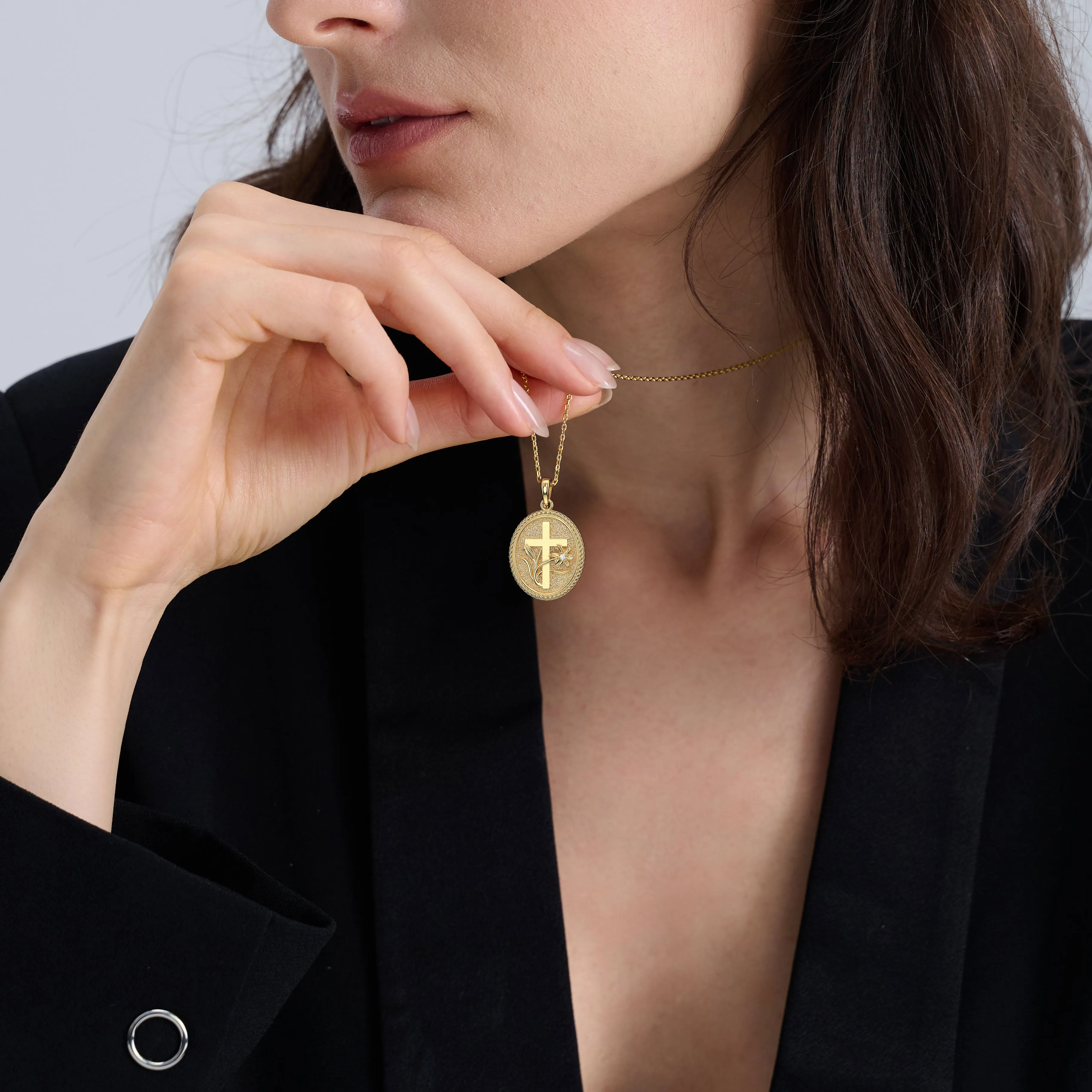 Personalized Madonna Lily Cross Medallion Necklace sold by Vanimy Jewelry product image thumbnail 4